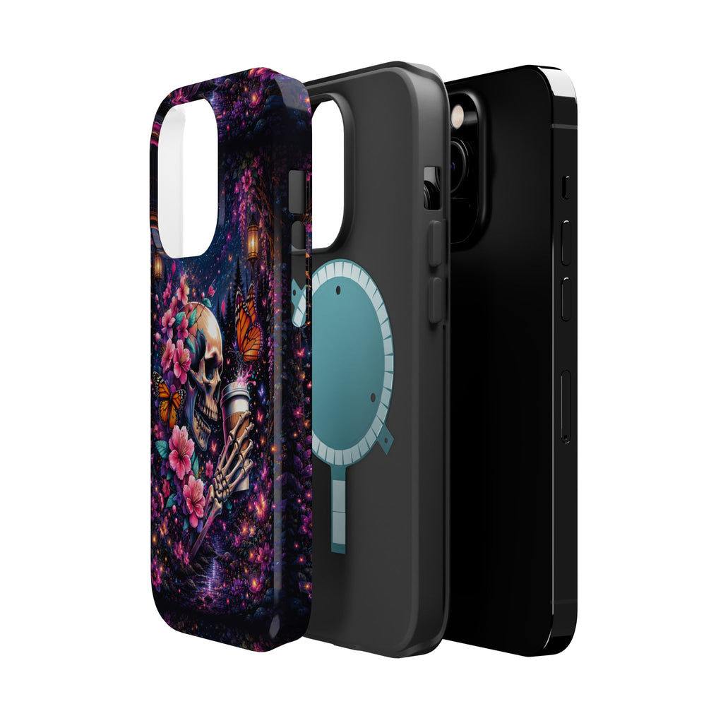 Skull & Cherry Blossom Phone Case – Floral Gothic MagSafe Cover