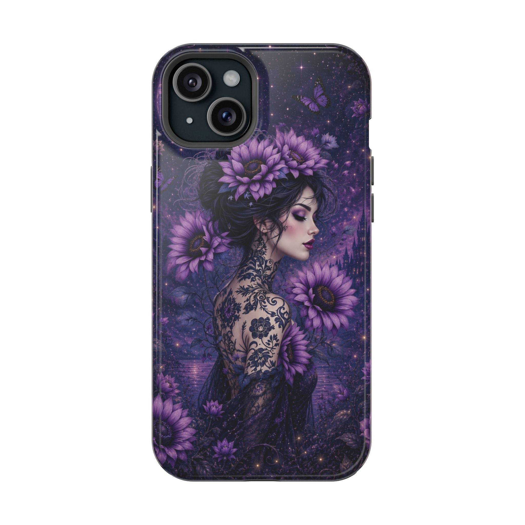 Gothic Floral Woman Phone Case – Dark Botanical MagSafe-Compatible Cover