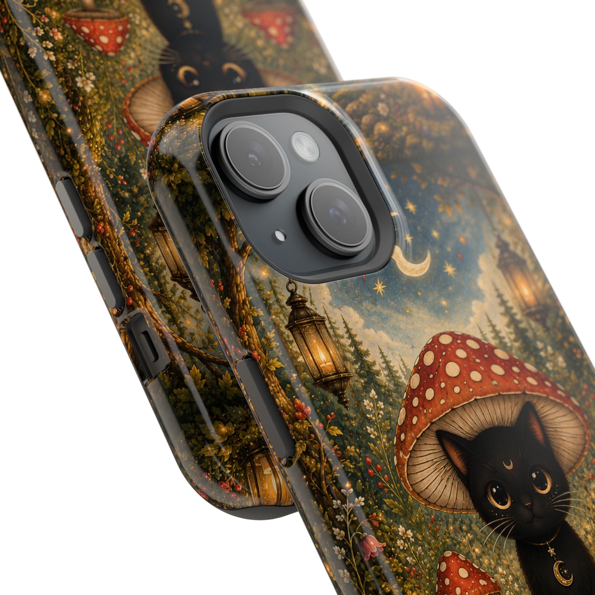 Black Cat & Mushroom Phone Case – Magical MagSafe-Compatible Cover