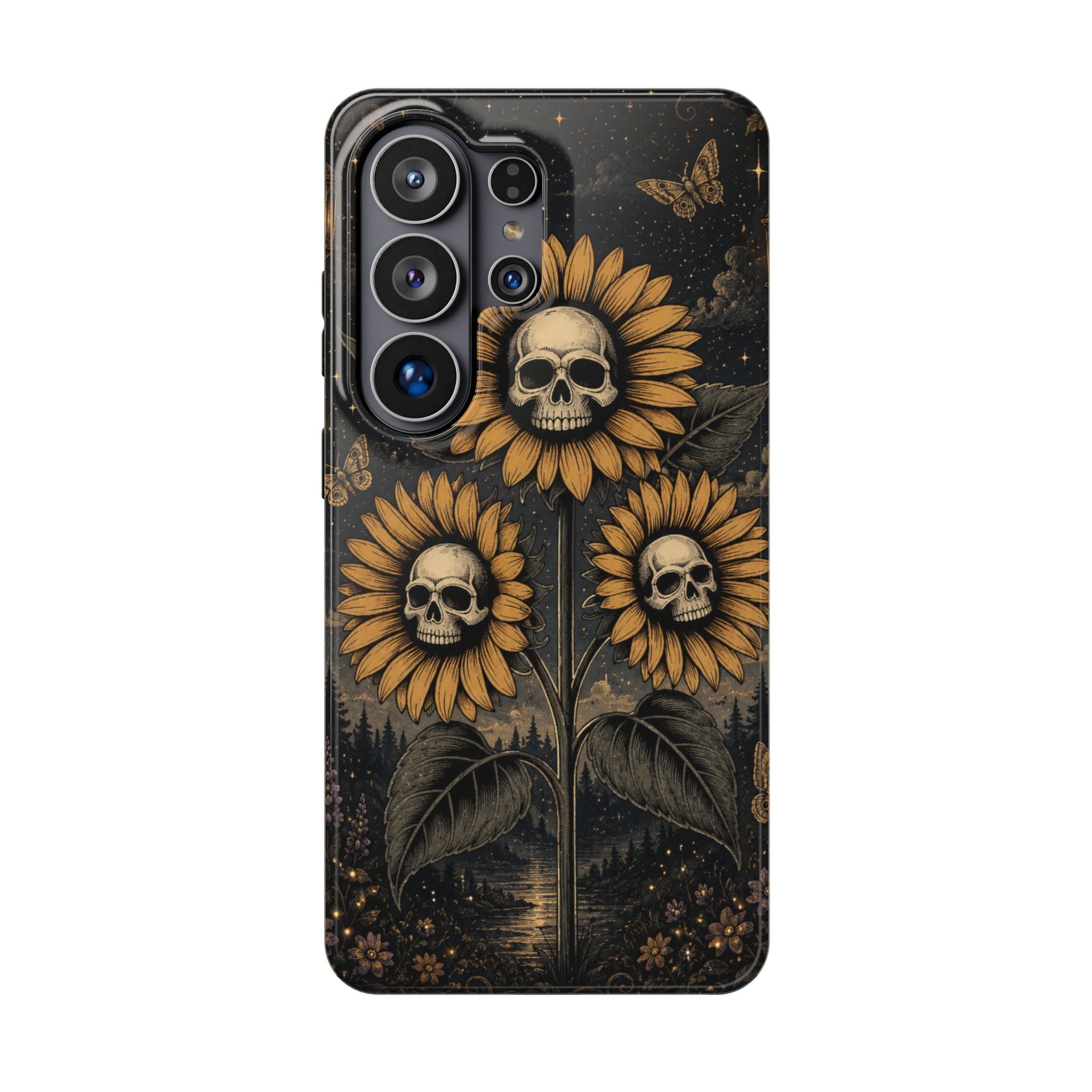 Skull Sunflowers Phone Case – Dark Floral MagSafe-Compatible Cover