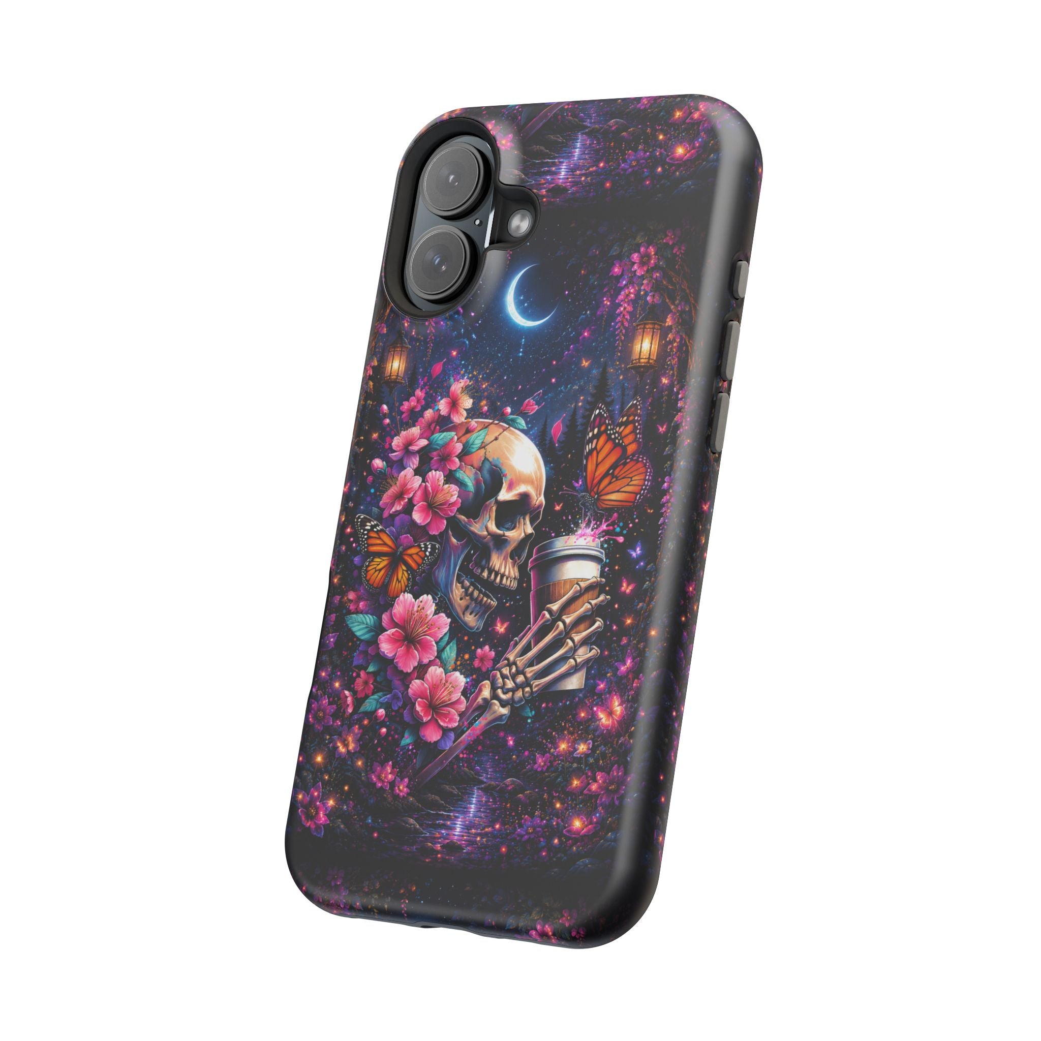 Skull & Cherry Blossom Phone Case – Floral Gothic MagSafe Cover