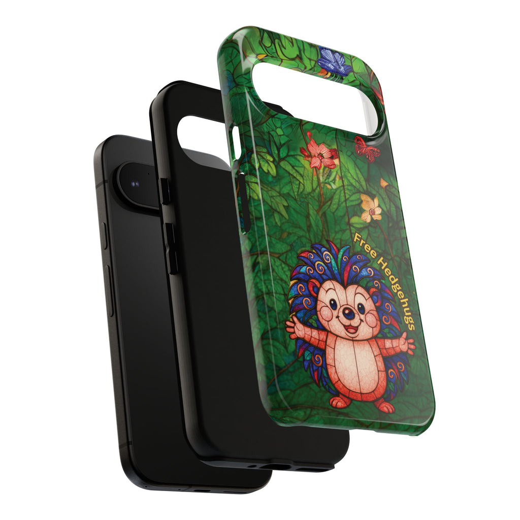 Stained Glass Hedgehog Phone Case – "Free Hedgehugs" Floral Design