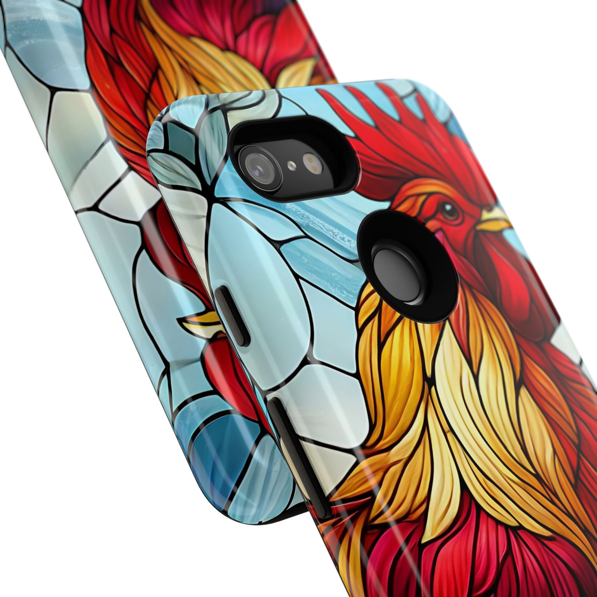 Rooster Faux Stained Glass Phone Case – 3D Full-Wrap Protective Cover with TPU Liner