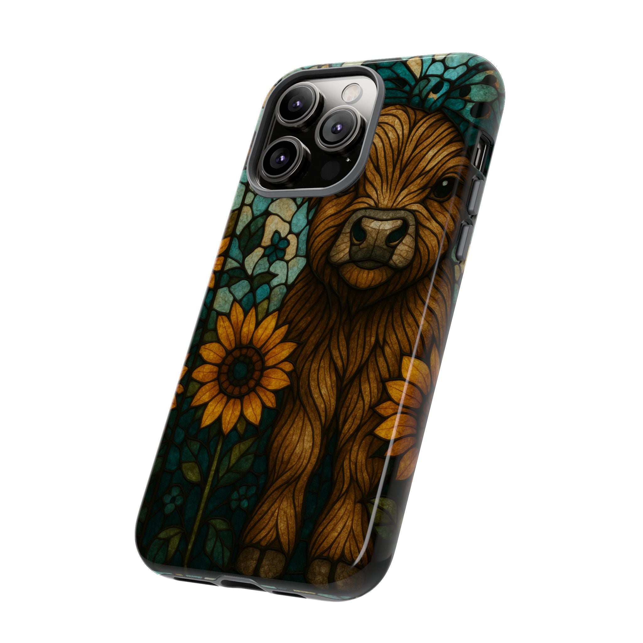 Stained Glass Baby Cow Phone Case – Sunflower Farmhouse Animal Design