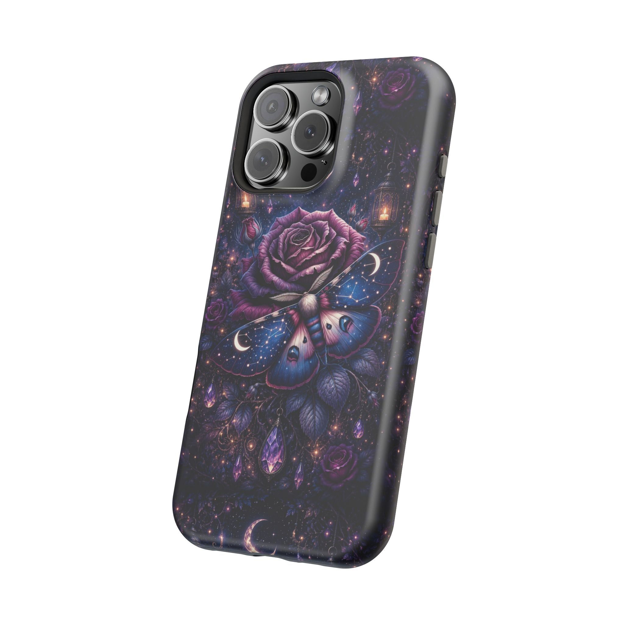 Mystical Rose & Moth Phone Case – Floral MagSafe-Compatible Cover