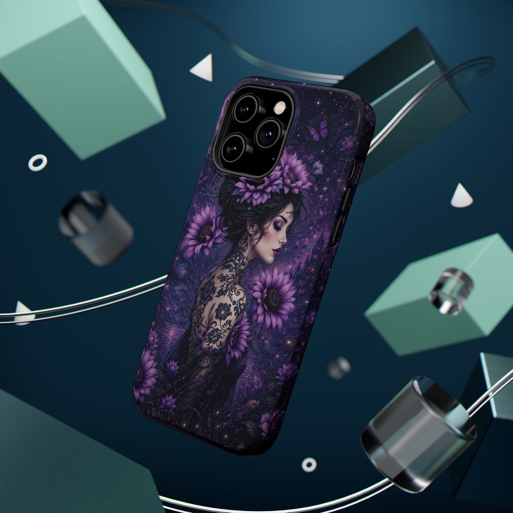 Gothic Floral Woman Phone Case – Dark Botanical MagSafe-Compatible Cover