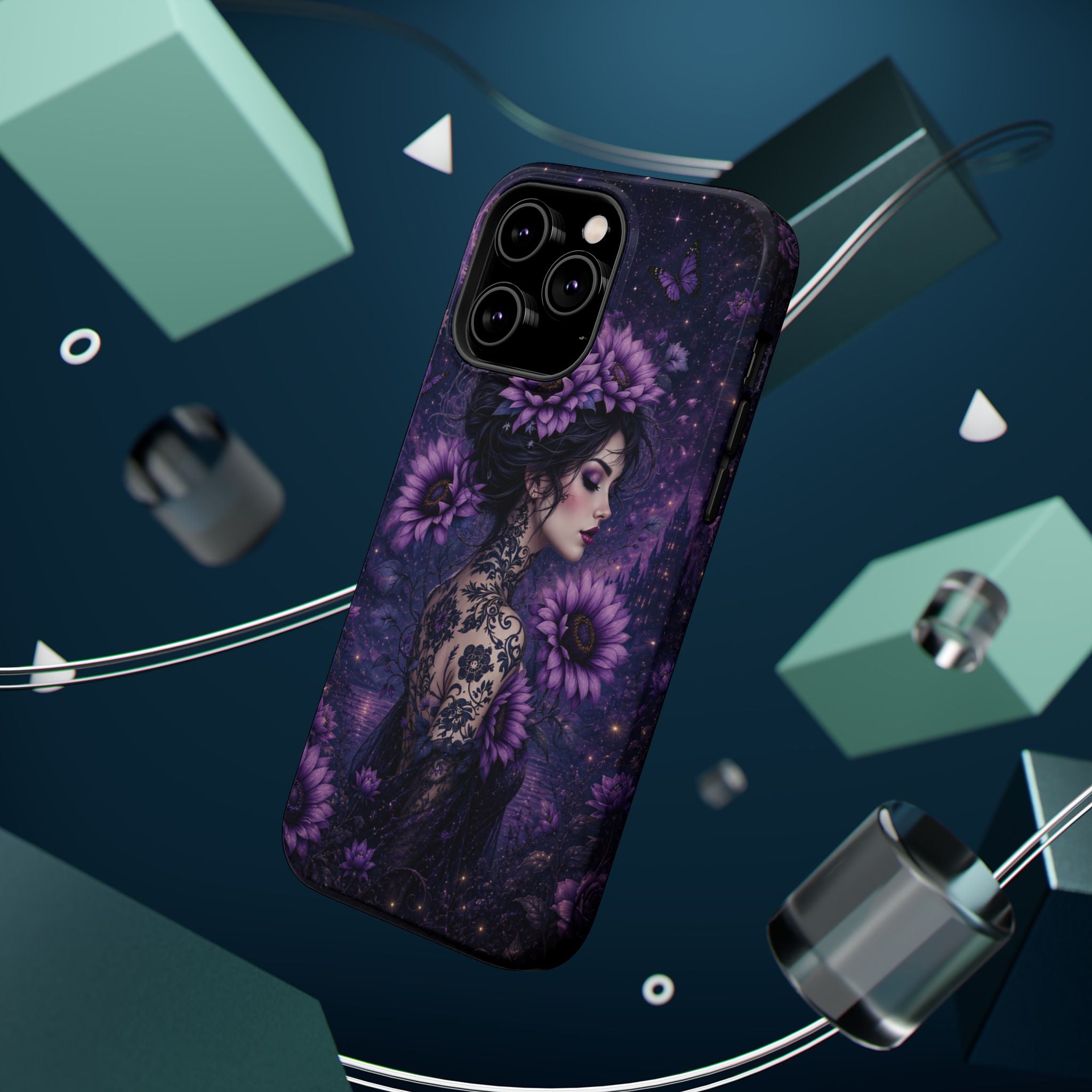 Gothic Floral Woman Phone Case – Dark Botanical MagSafe-Compatible Cover
