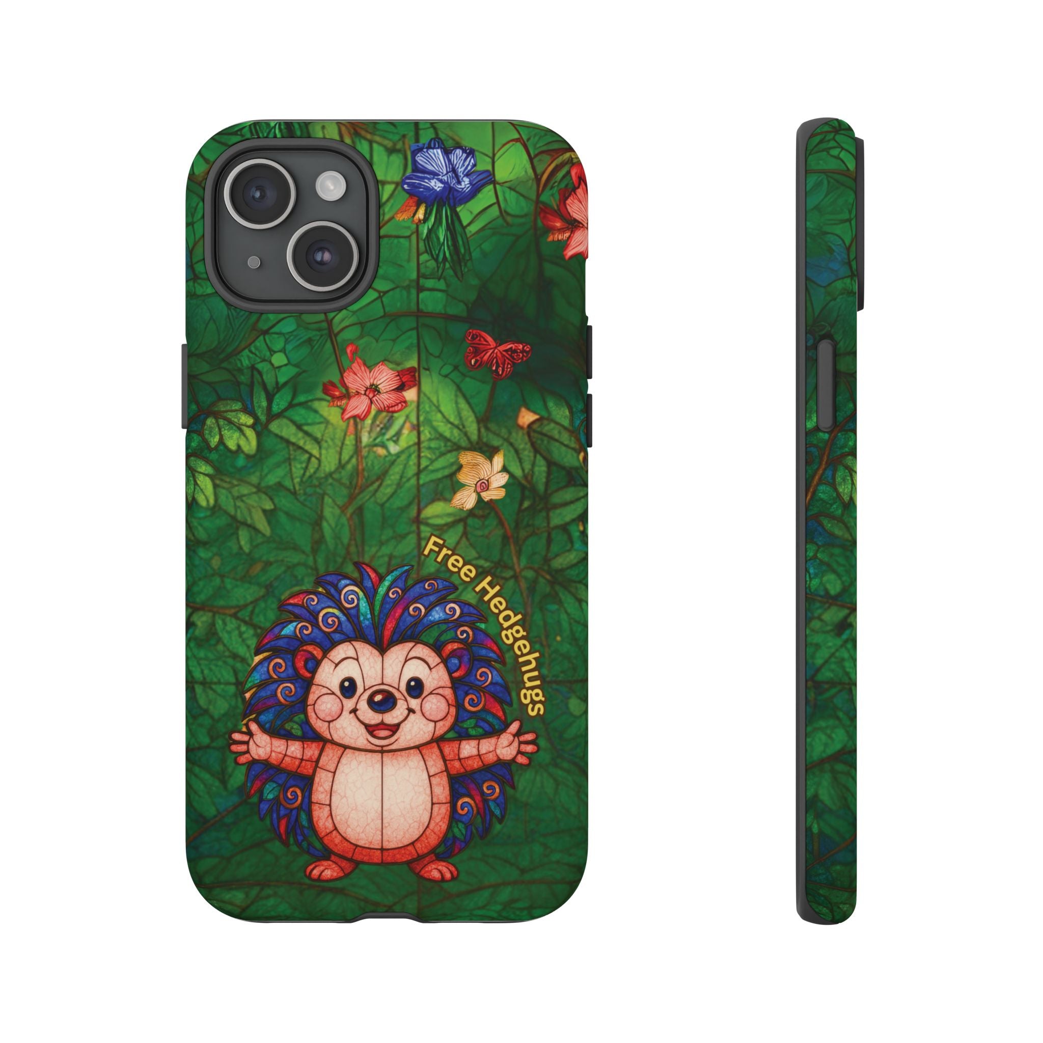 Stained Glass Hedgehog Phone Case – "Free Hedgehugs" Floral Design