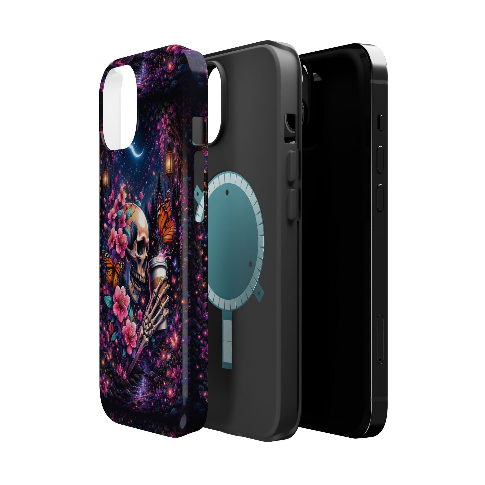 Skull & Cherry Blossom Phone Case – Floral Gothic MagSafe Cover