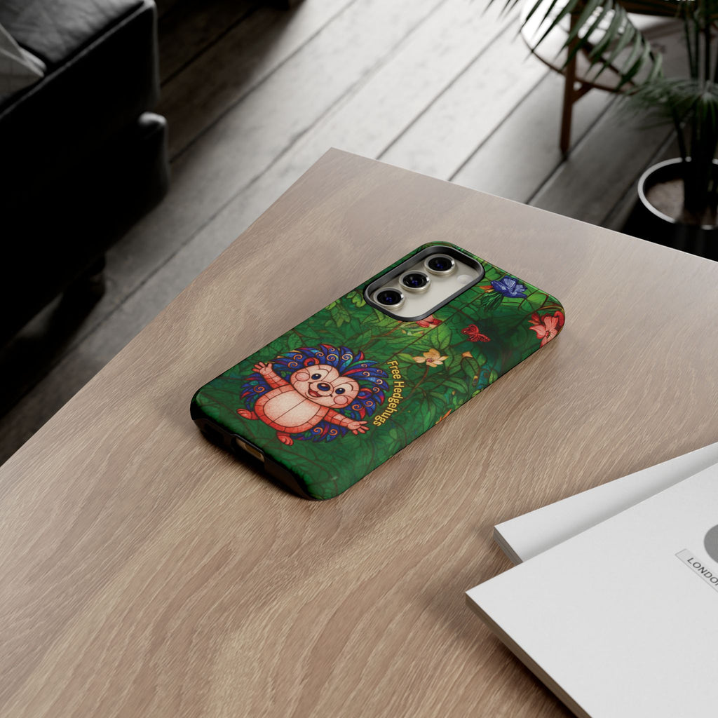 Stained Glass Hedgehog Phone Case – "Free Hedgehugs" Floral Design