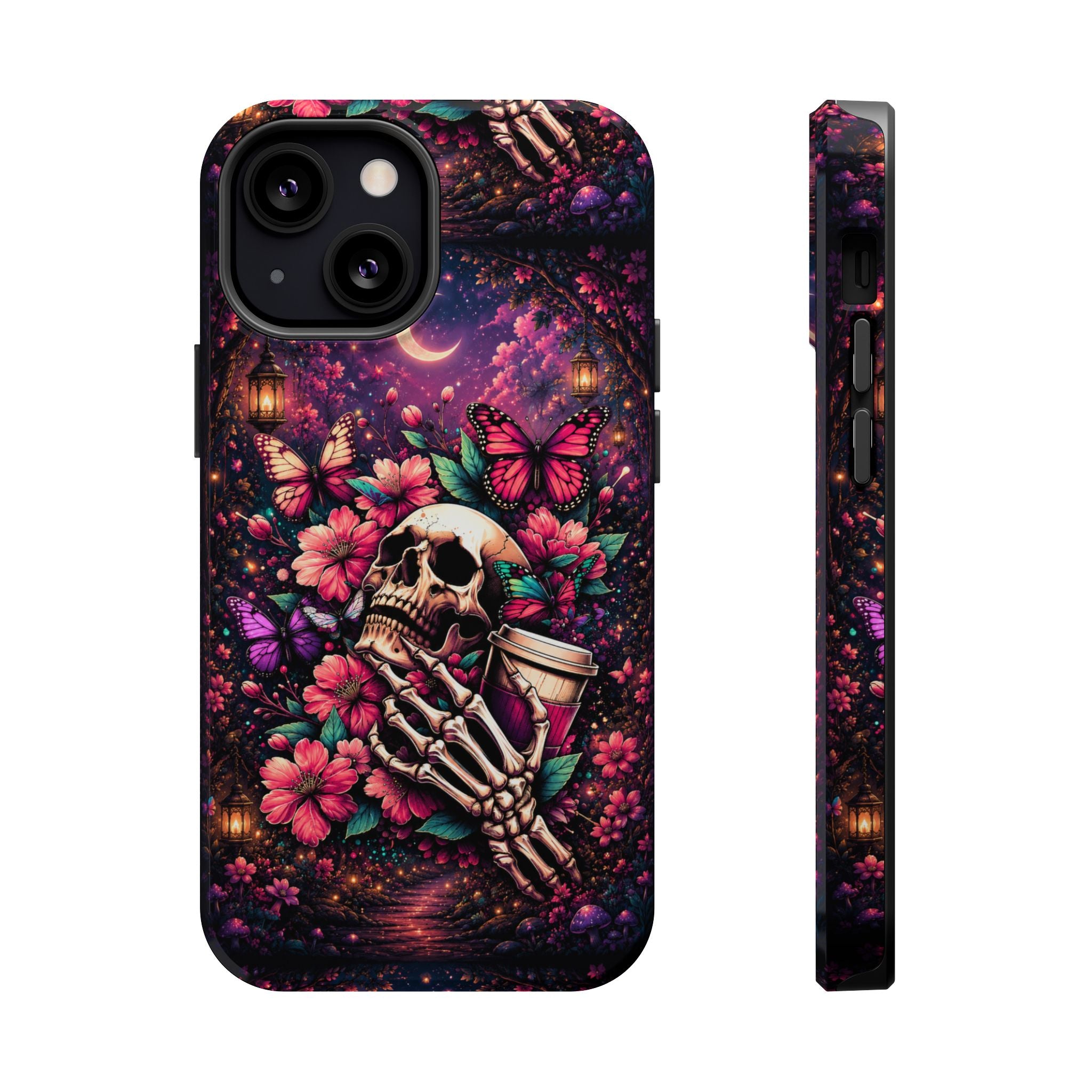 Skull & Butterflies Phone Case – Gothic Floral MagSafe-Compatible Case