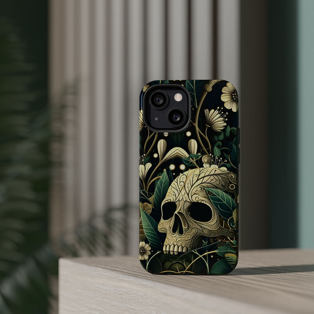 Floral Skull Phone Case – Botanical Gothic MagSafe-Compatible Cover