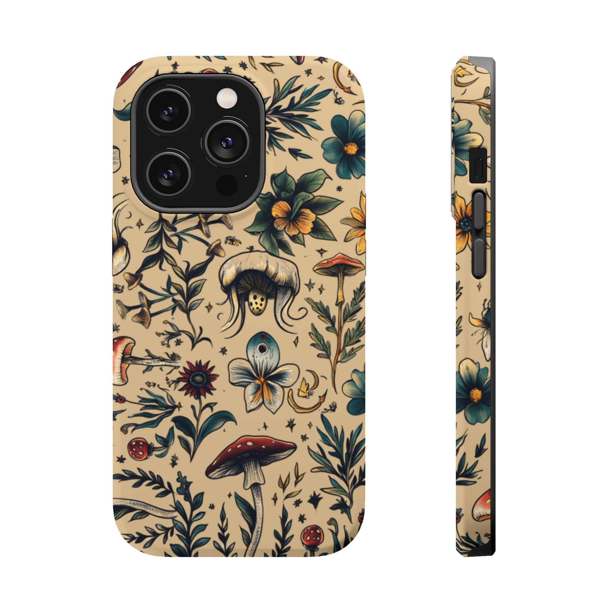 Vintage Botanical Mushroom Phone Case – MagSafe-Compatible Cover