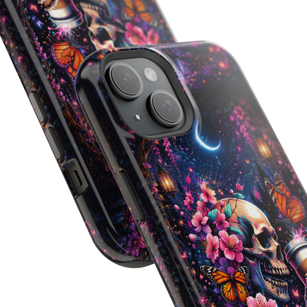 Skull & Cherry Blossom Phone Case – Floral Gothic MagSafe Cover