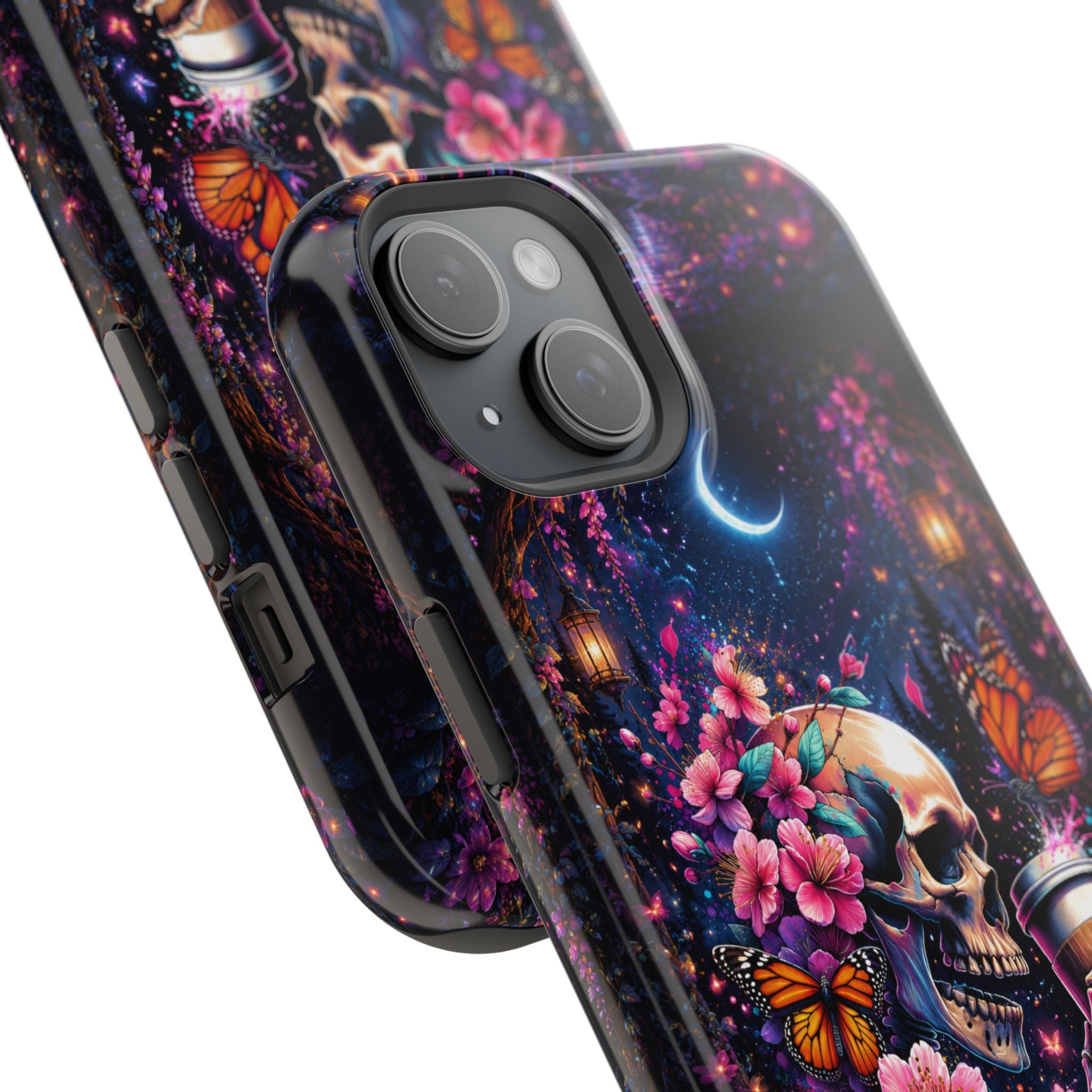 Skull & Cherry Blossom Phone Case – Floral Gothic MagSafe Cover