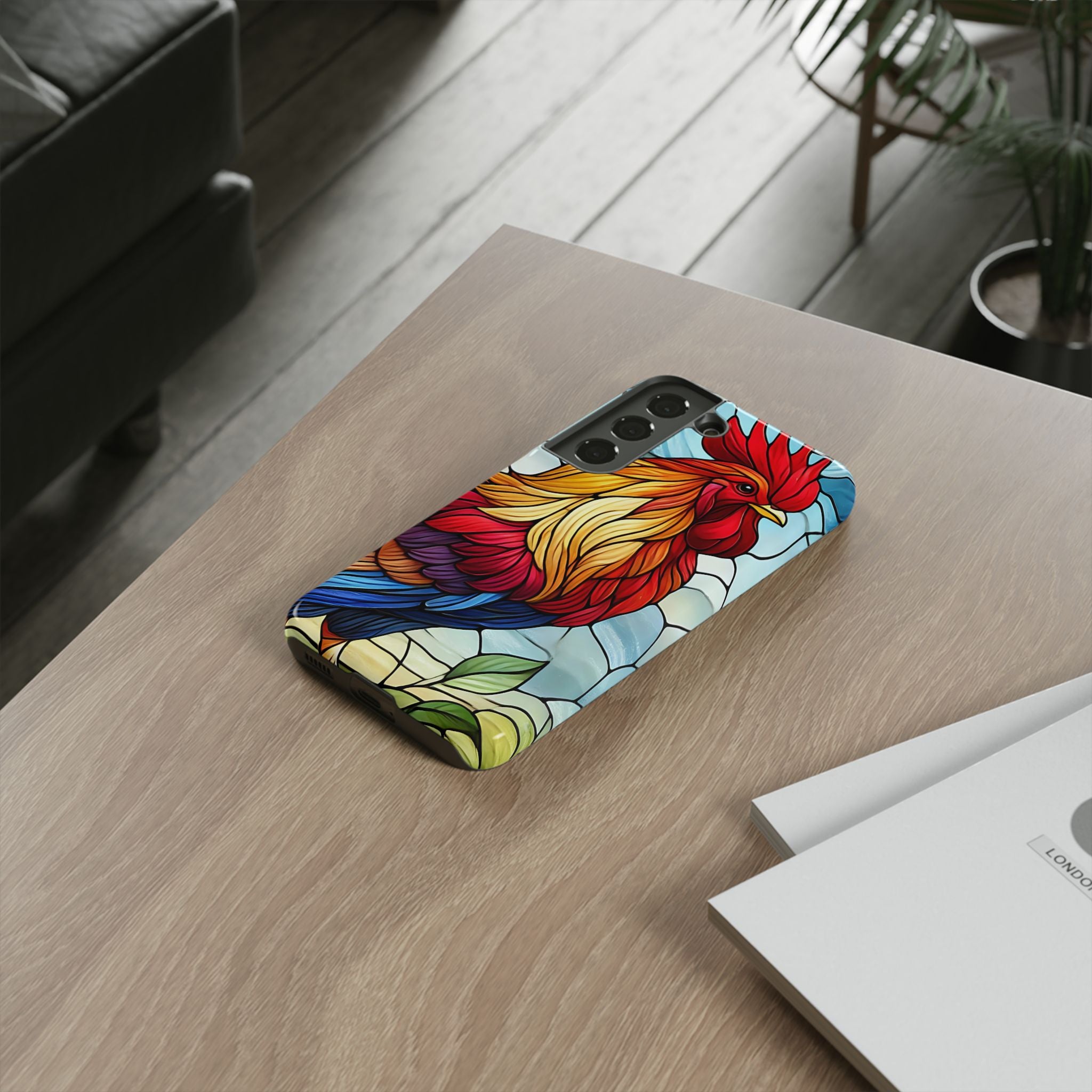 Colorful Stained Glass Rooster Android Case, Tough Protective Phone Cover, Farmhouse Decor Protective Phone Case, Unique Chicken Design