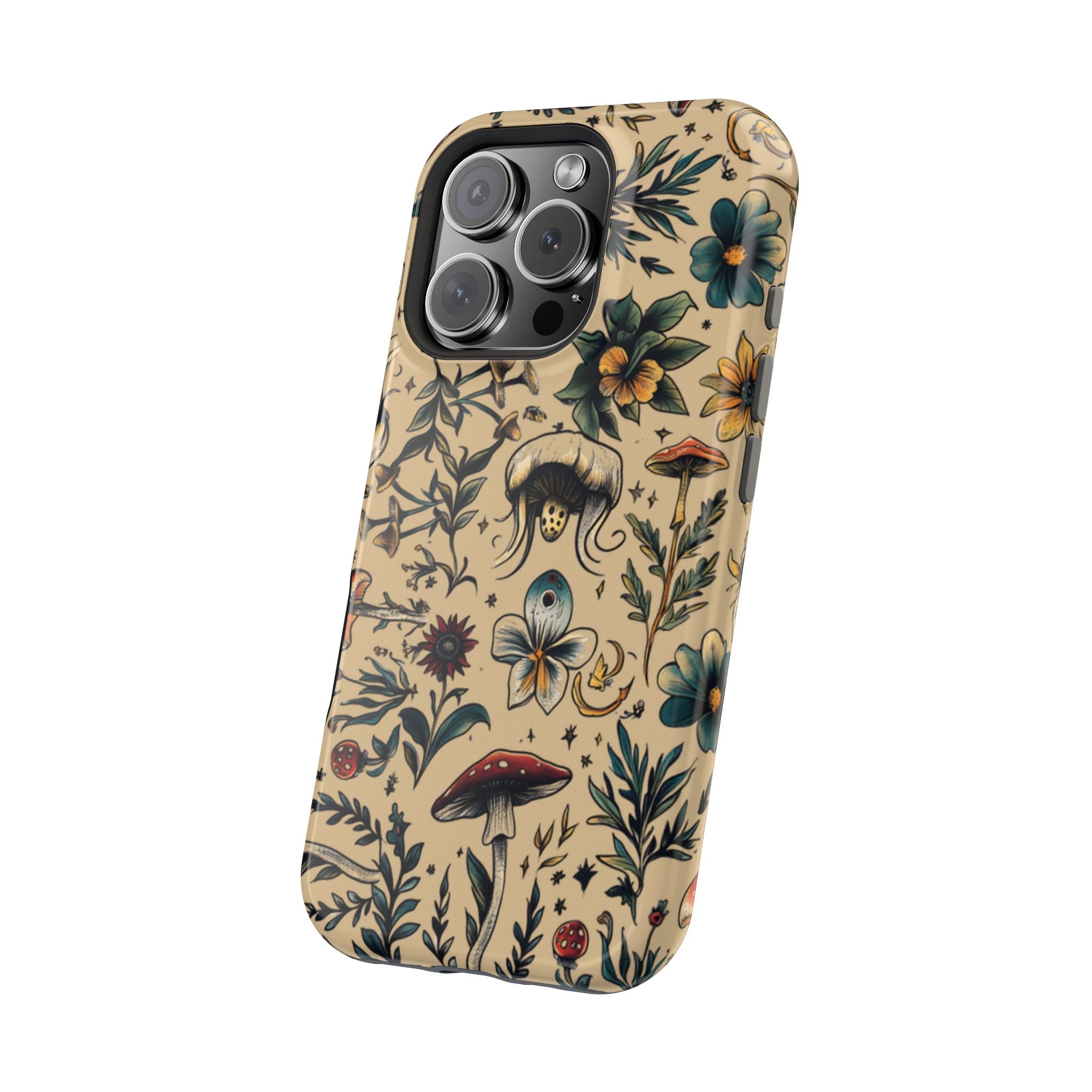 Vintage Botanical Mushroom Phone Case – MagSafe-Compatible Cover