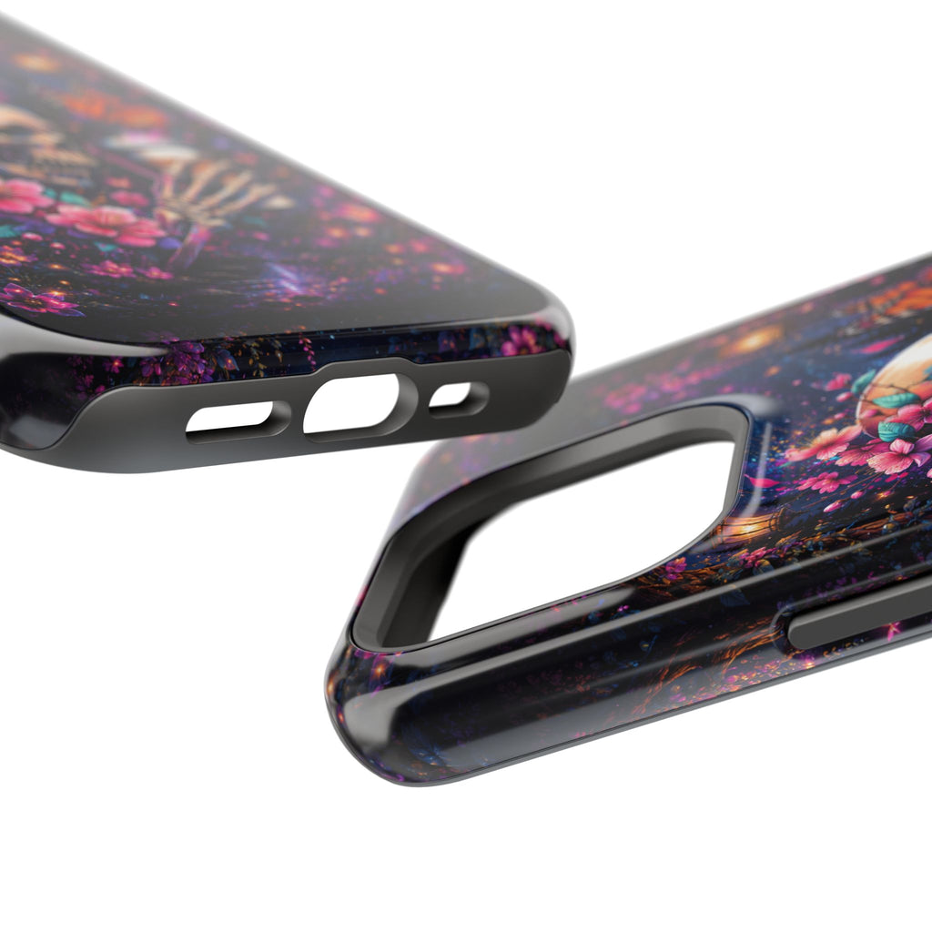 Skull & Cherry Blossom Phone Case – Floral Gothic MagSafe Cover