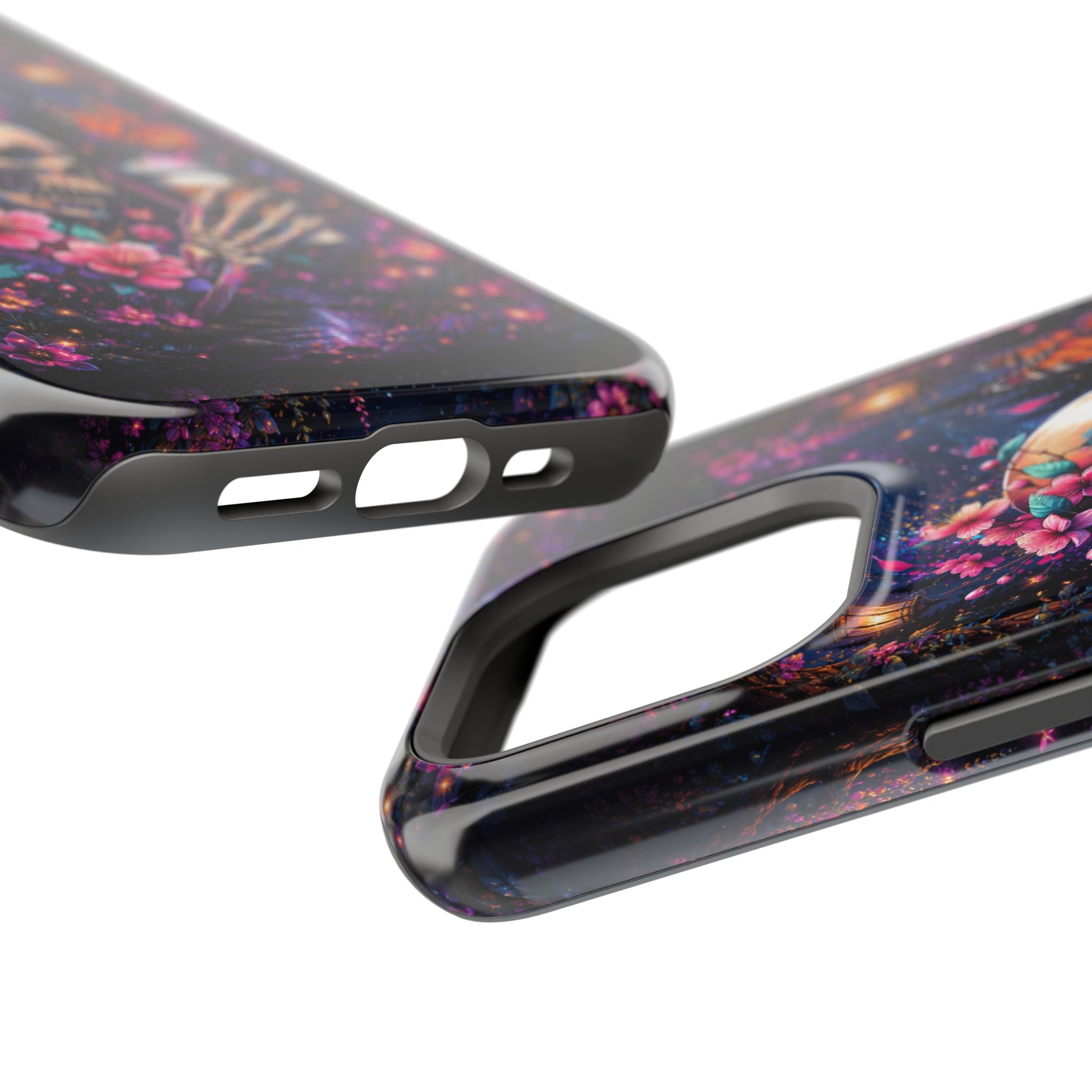 Skull & Cherry Blossom Phone Case – Floral Gothic MagSafe Cover