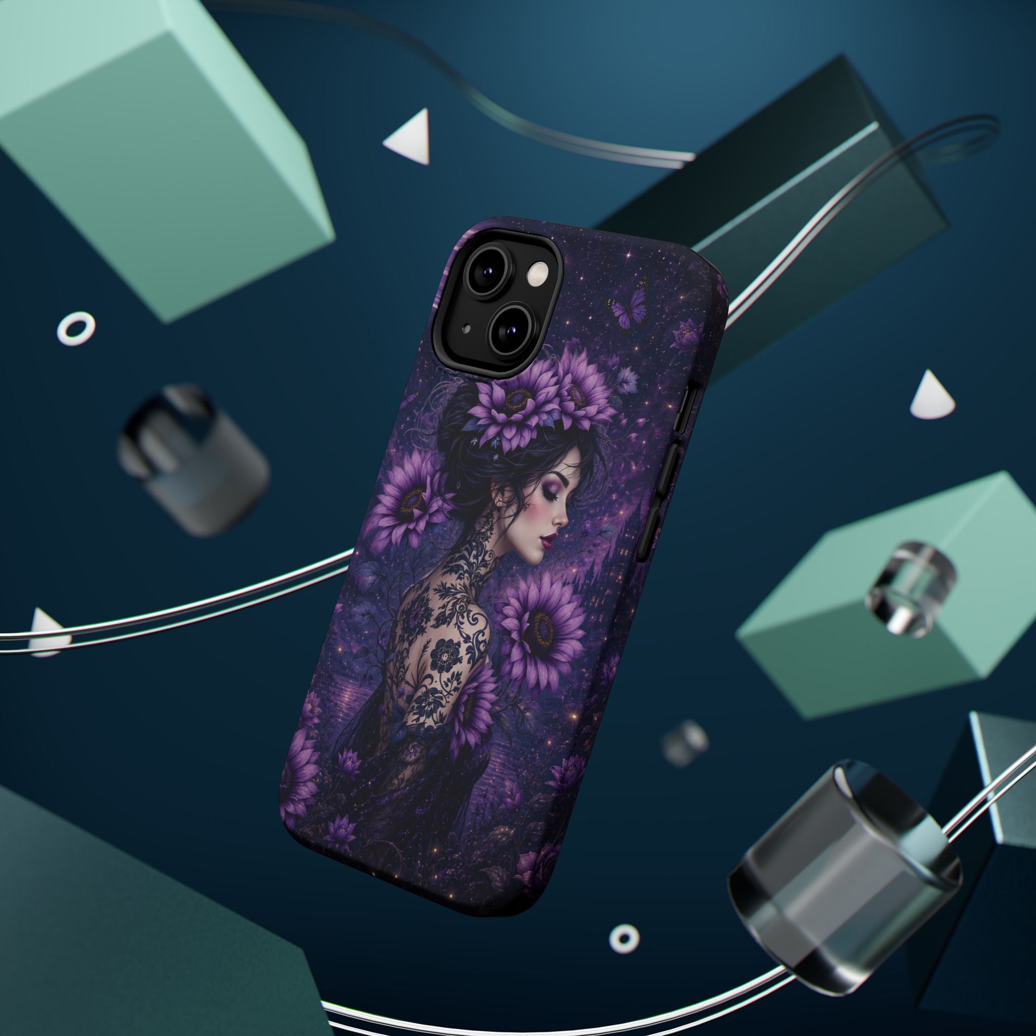 Gothic Floral Woman Phone Case – Dark Botanical MagSafe-Compatible Cover