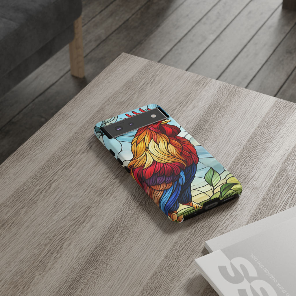 Rooster Faux Stained Glass Phone Case – 3D Full-Wrap Protective Cover with TPU Liner