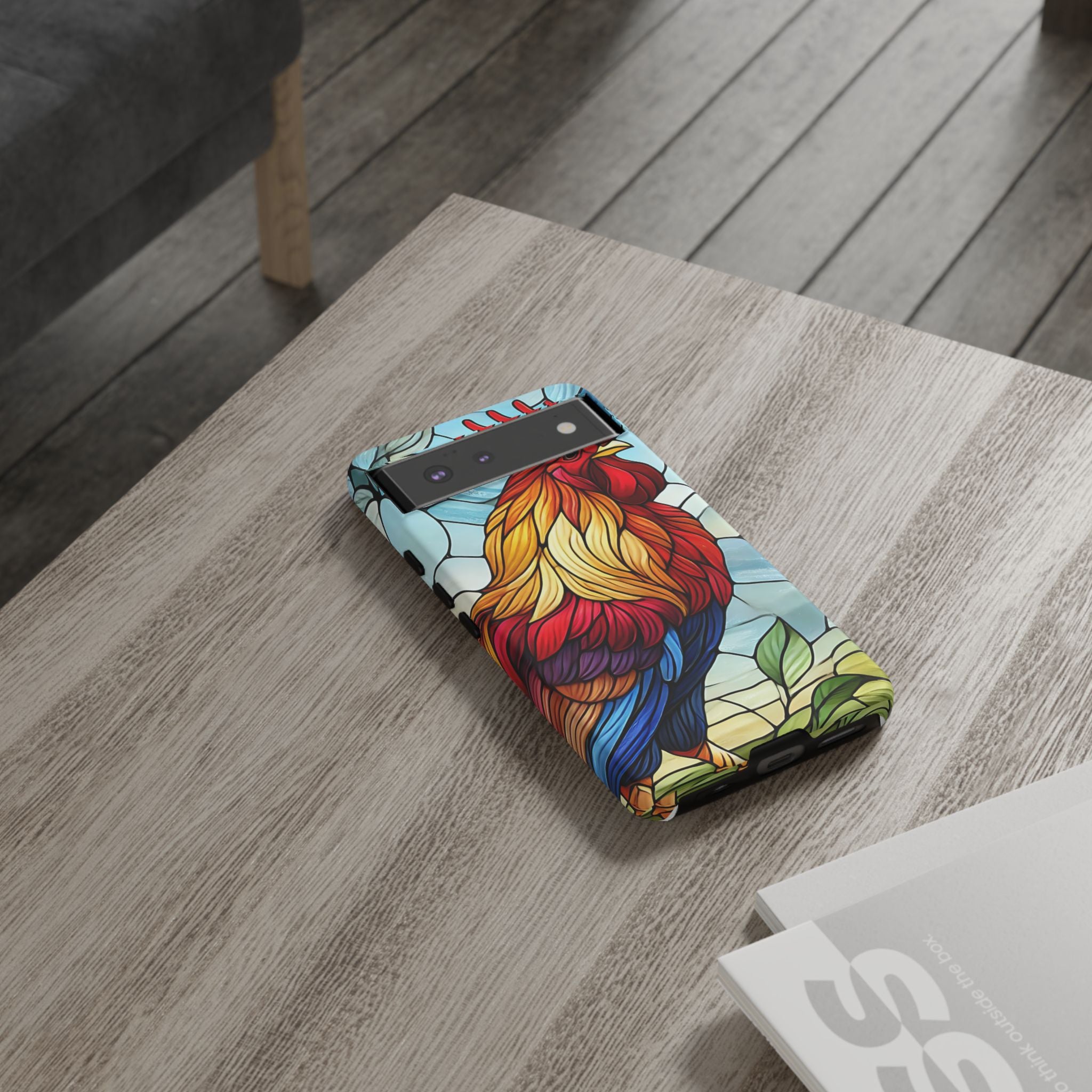 Colorful Stained Glass Rooster Android Case, Tough Protective Phone Cover, Farmhouse Decor Protective Phone Case, Unique Chicken Design