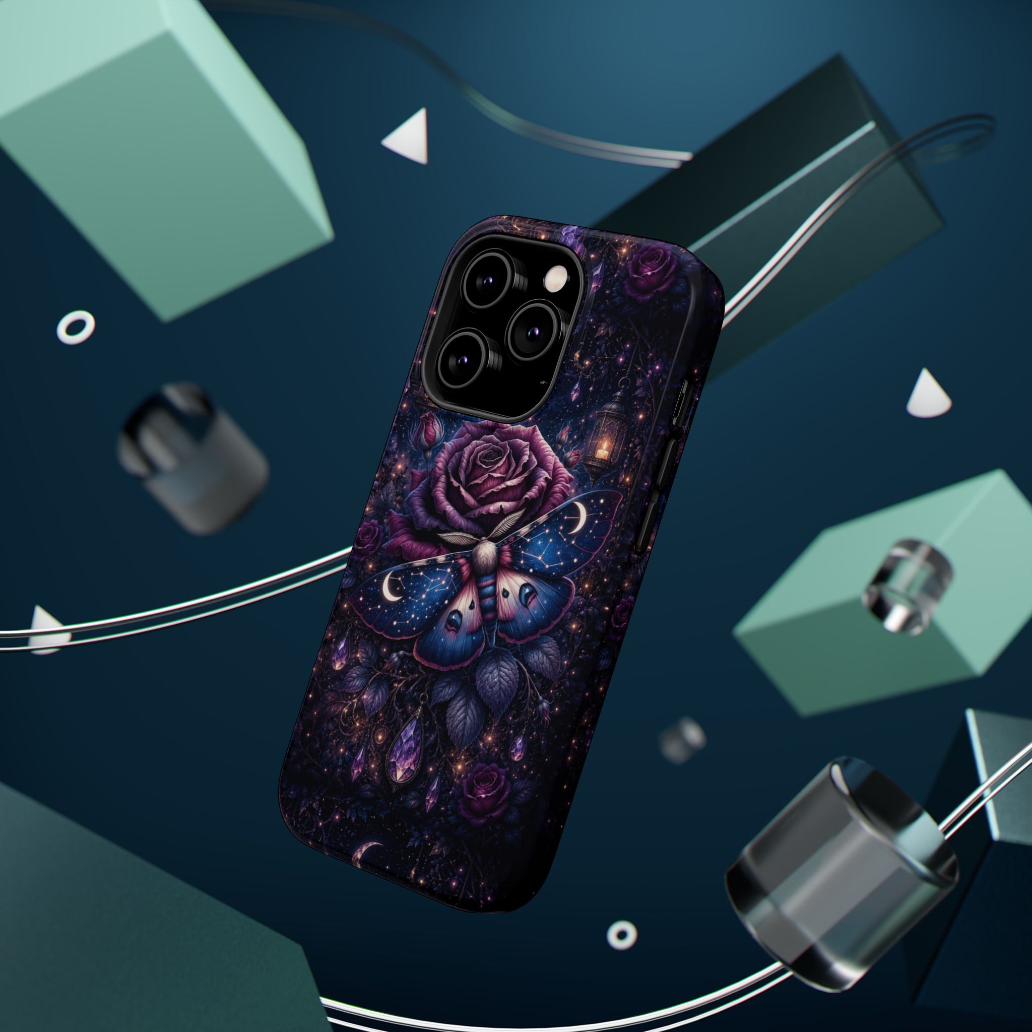 Mystical Rose & Moth Phone Case – Floral MagSafe-Compatible Cover