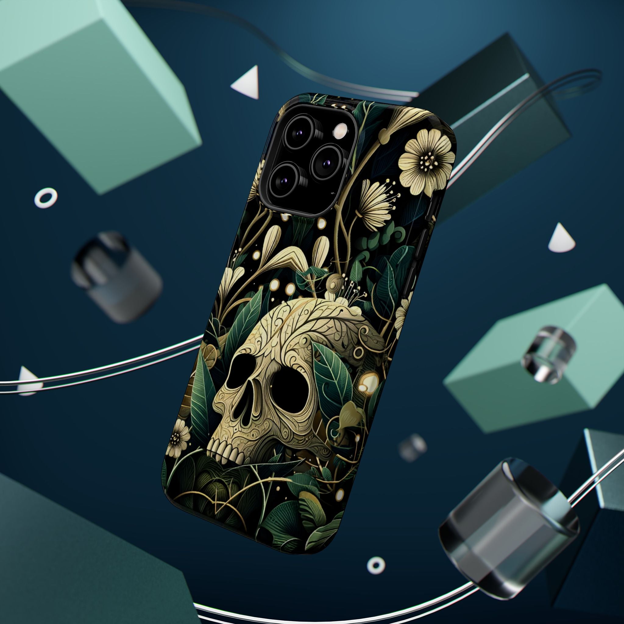Floral Skull Phone Case – Botanical Gothic MagSafe-Compatible Cover