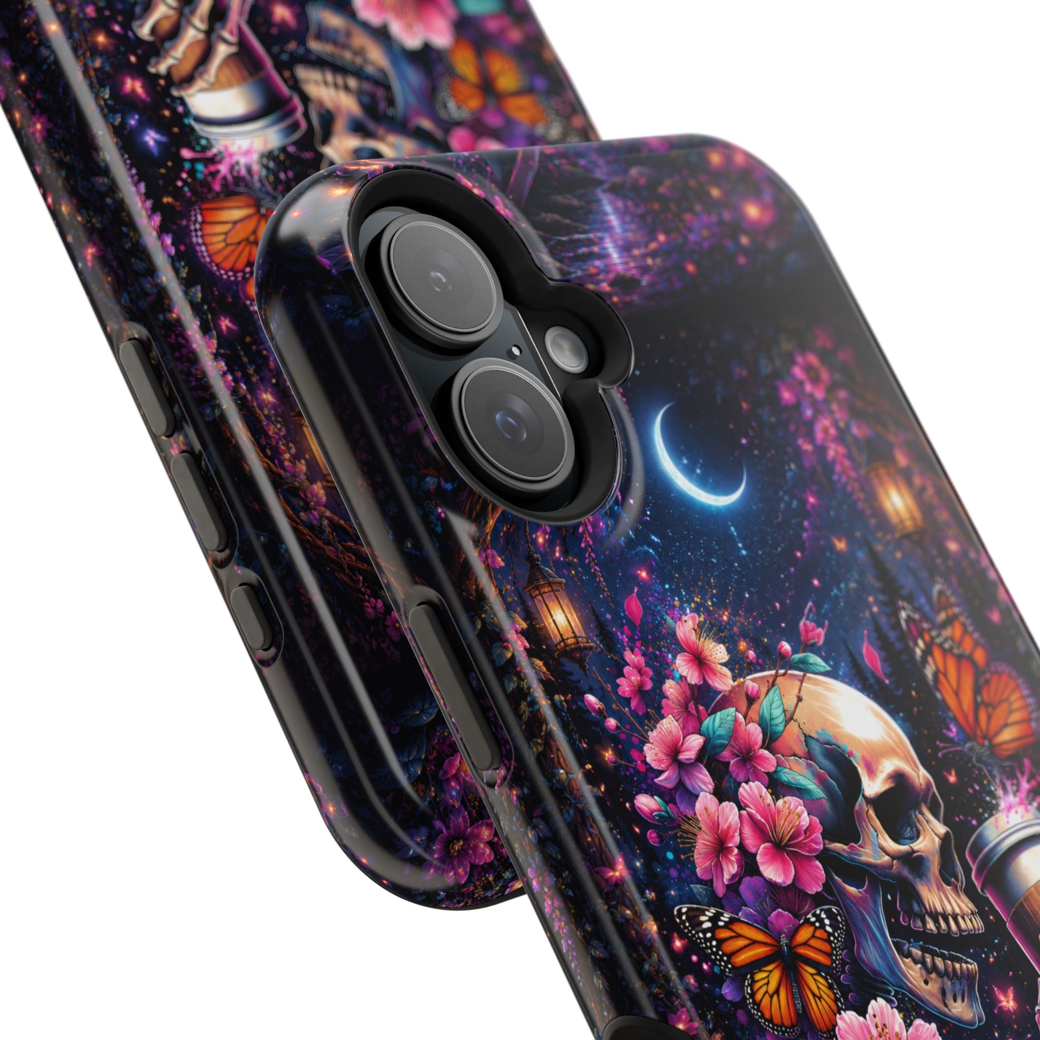 Skull & Cherry Blossom Phone Case – Floral Gothic MagSafe Cover