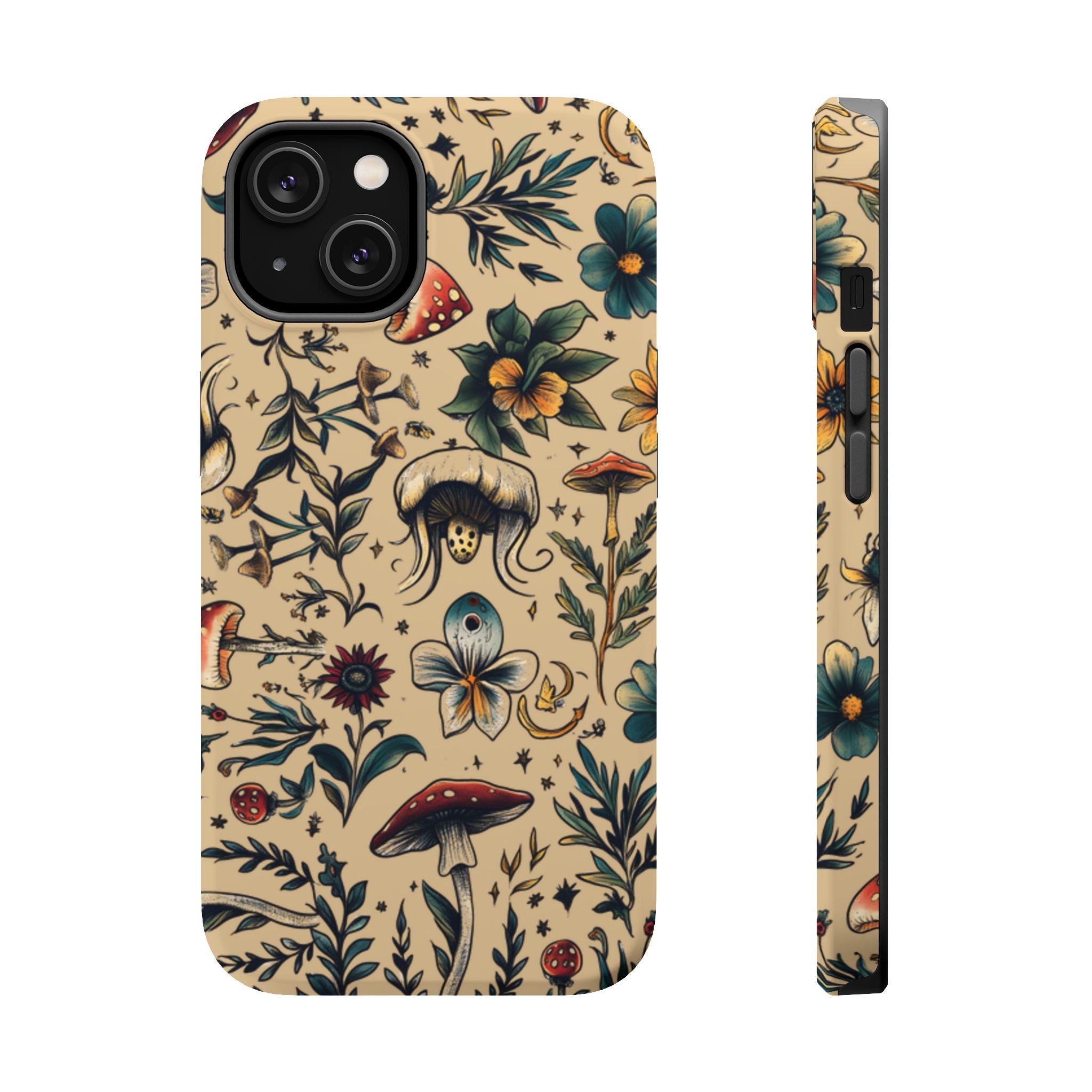 Vintage Botanical Mushroom Phone Case – MagSafe-Compatible Cover