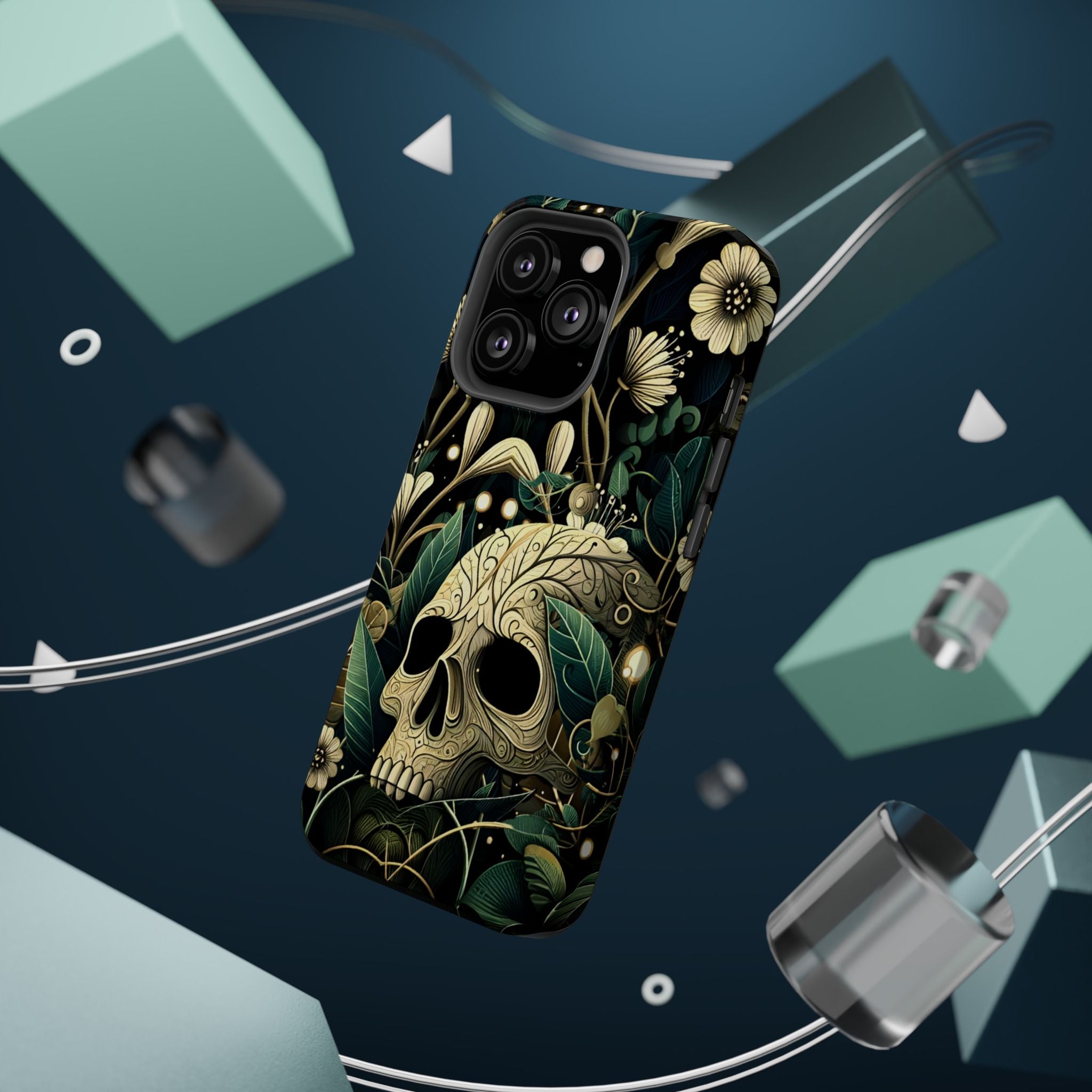 Floral Skull Phone Case – Botanical Gothic MagSafe-Compatible Cover
