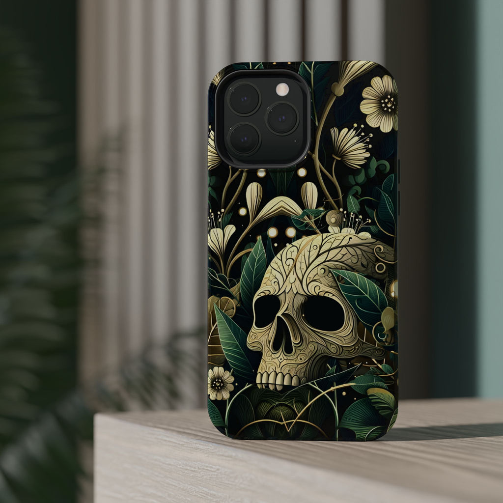 Floral Skull Phone Case – Botanical Gothic MagSafe-Compatible Cover