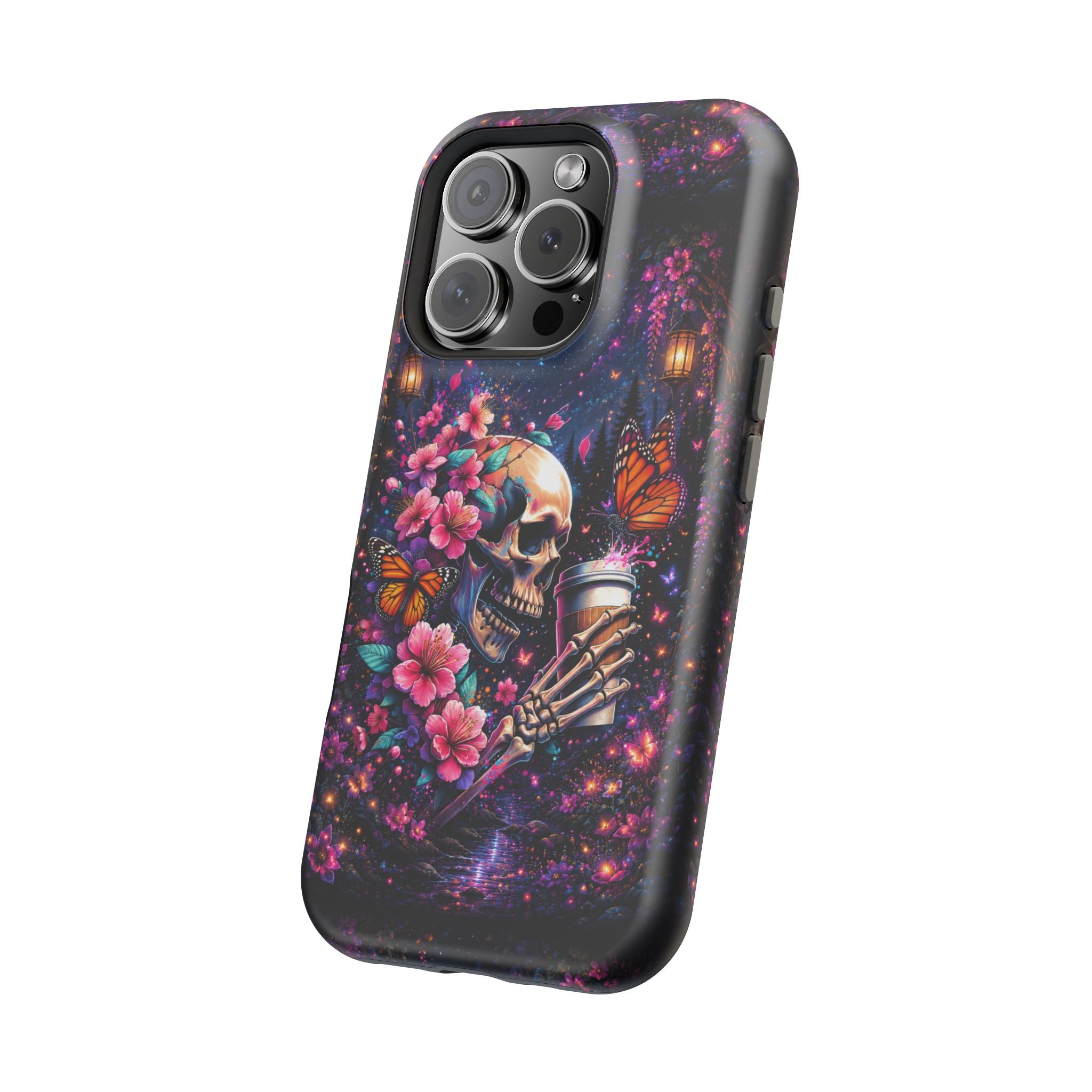 Skull & Cherry Blossom Phone Case – Floral Gothic MagSafe Cover