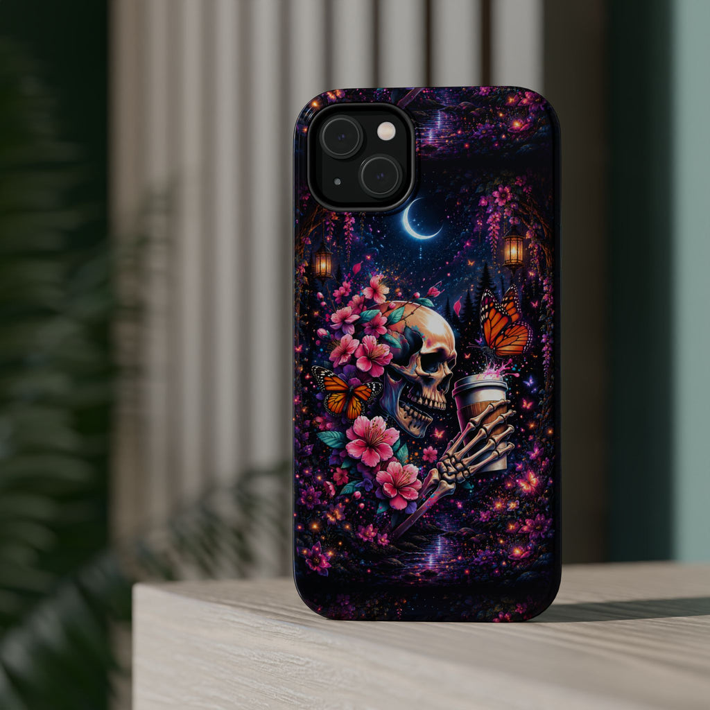 Skull & Cherry Blossom Phone Case – Floral Gothic MagSafe Cover