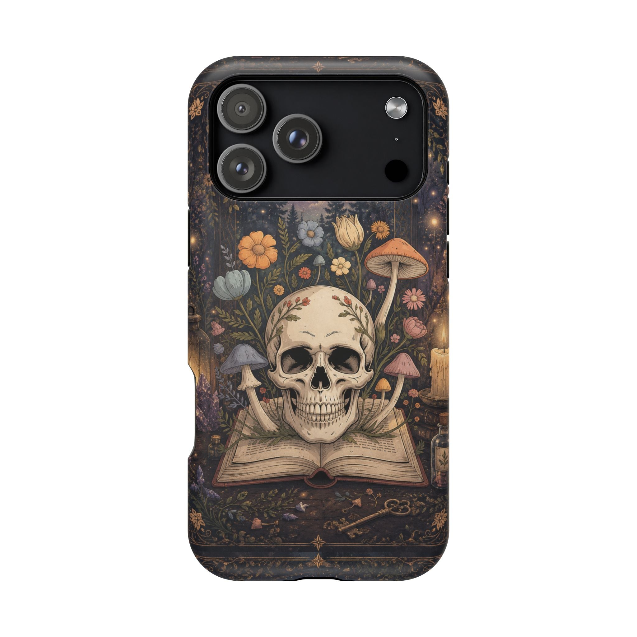 Skull & Mushroom Phone Case – Gothic MagSafe-Compatible Impact-Resistant Case