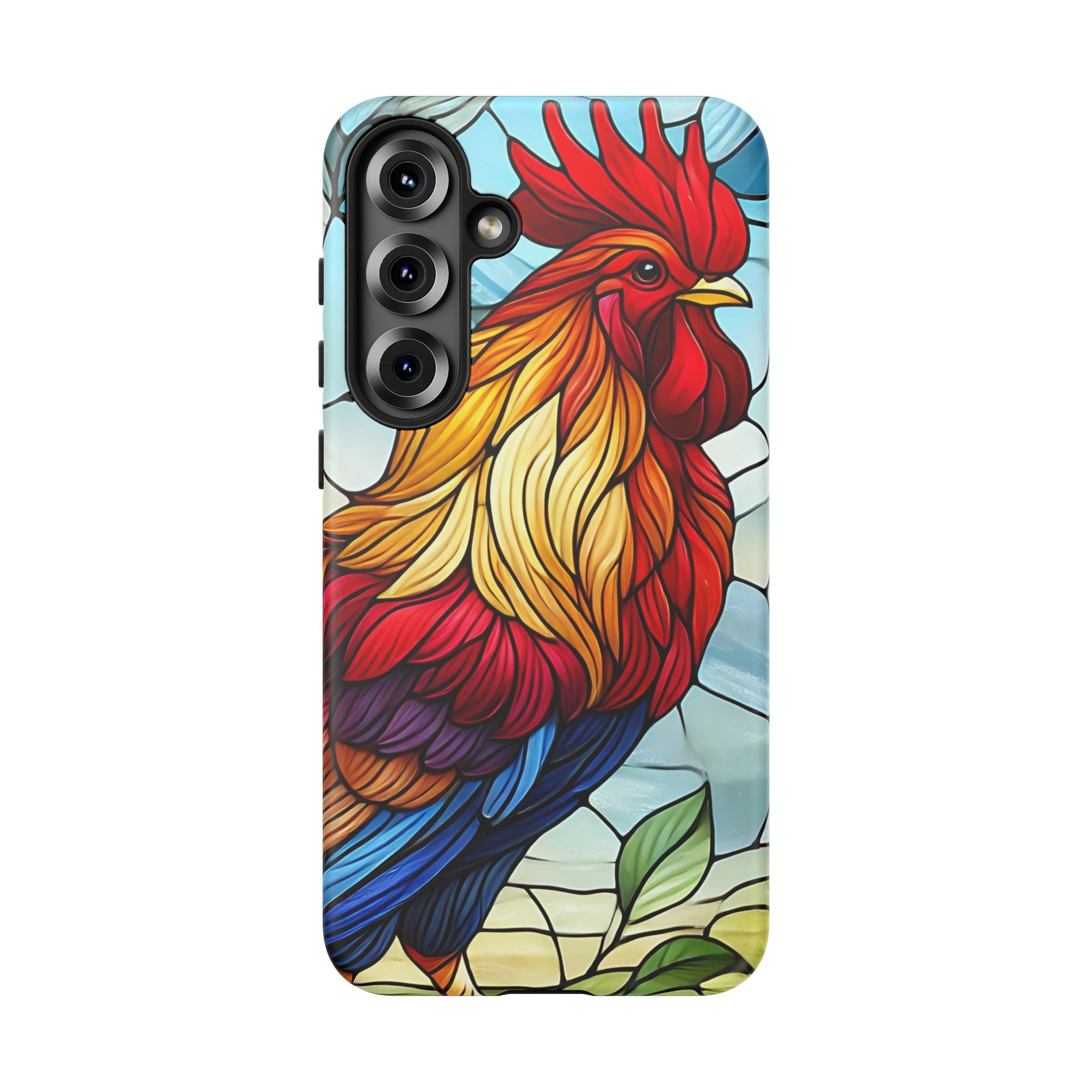 Colorful Stained Glass Rooster Android Case, Tough Protective Phone Cover, Farmhouse Decor Protective Phone Case, Unique Chicken Design