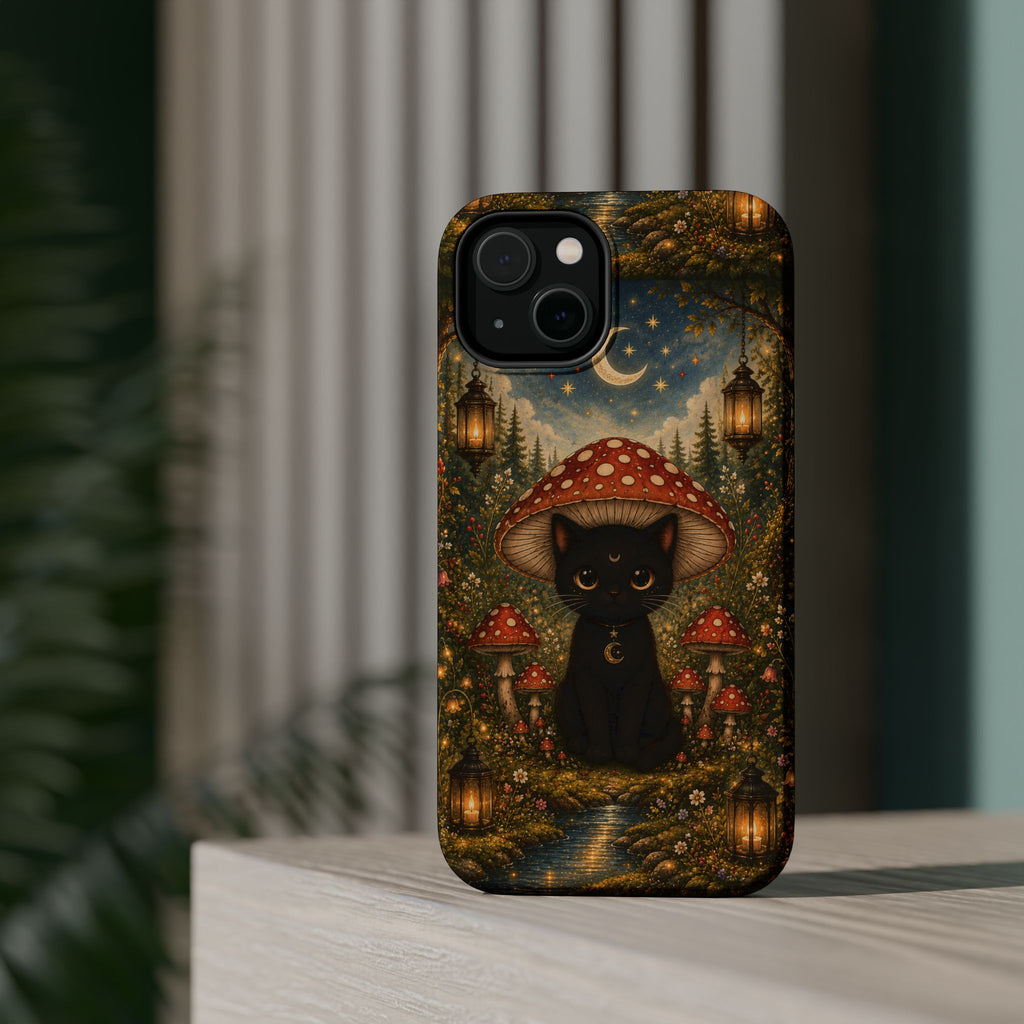 Black Cat & Mushroom Phone Case – Magical MagSafe-Compatible Cover