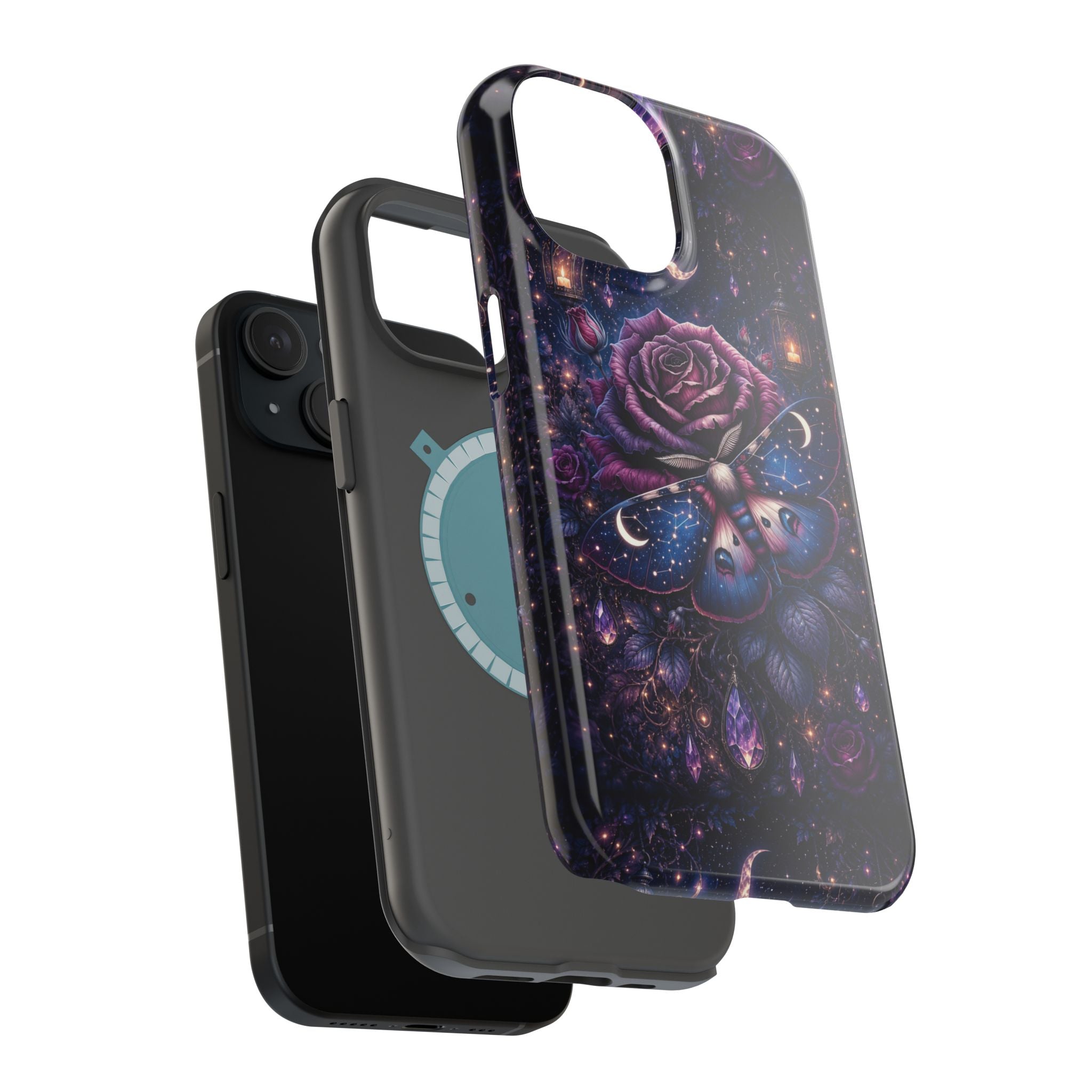 Mystical Rose & Moth Phone Case – Floral MagSafe-Compatible Cover
