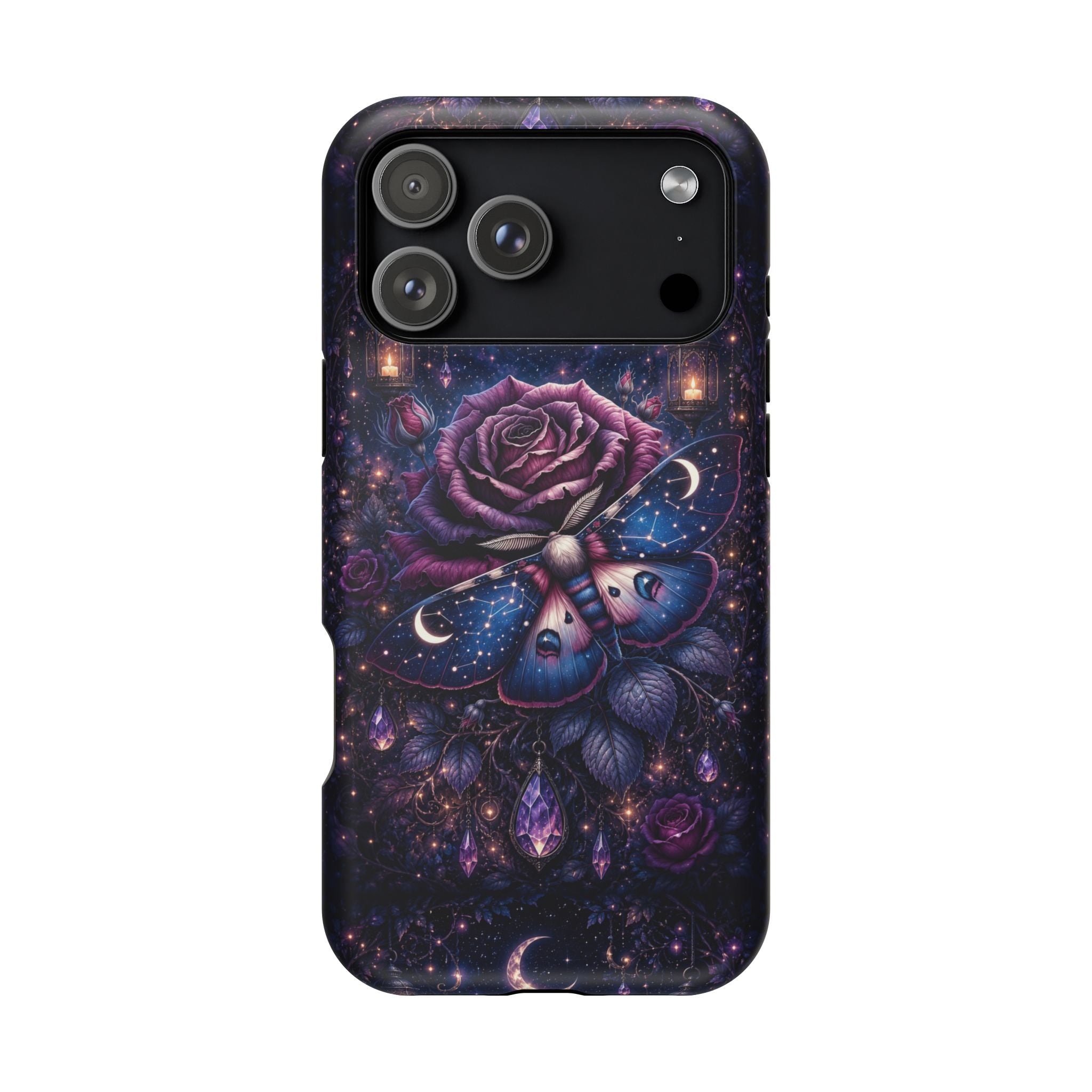 Mystical Rose & Moth Phone Case – Floral MagSafe-Compatible Cover