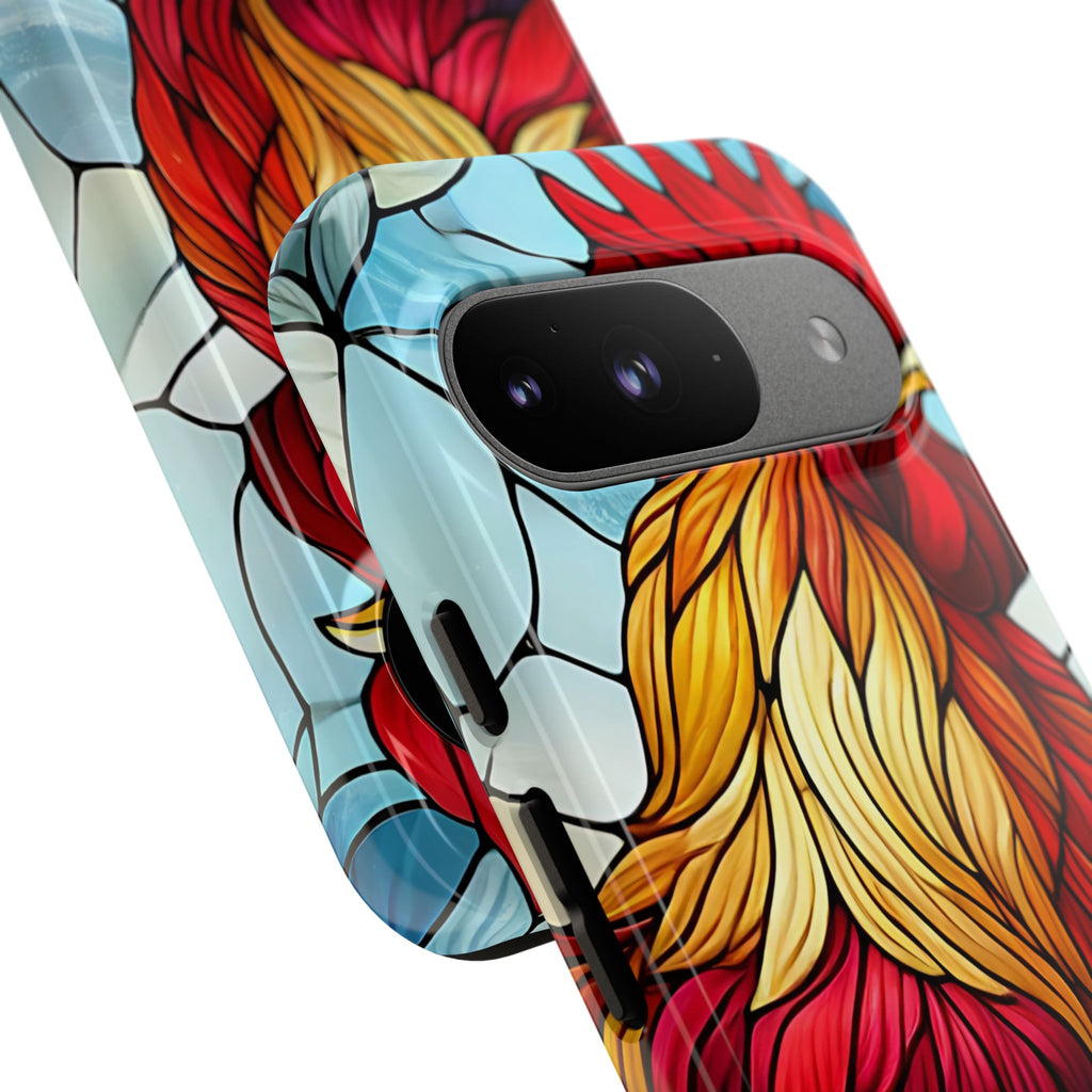 Colorful Stained Glass Rooster Android Case, Tough Protective Phone Cover, Farmhouse Decor Protective Phone Case, Unique Chicken Design