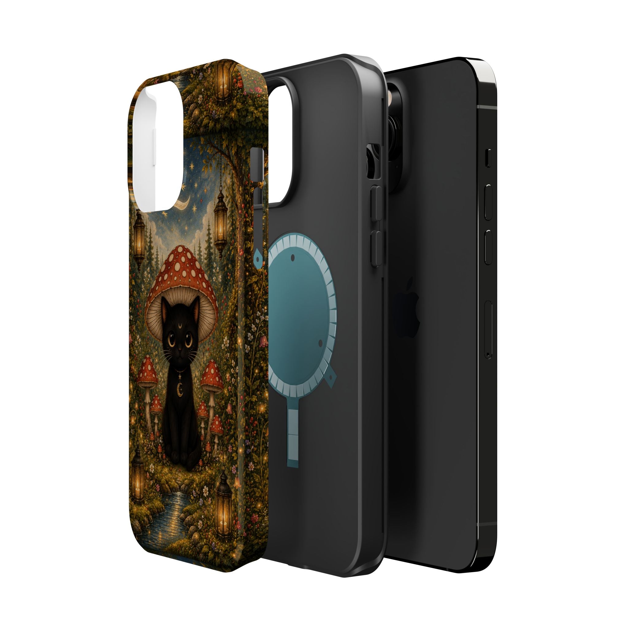 Black Cat & Mushroom Phone Case – Magical MagSafe-Compatible Cover