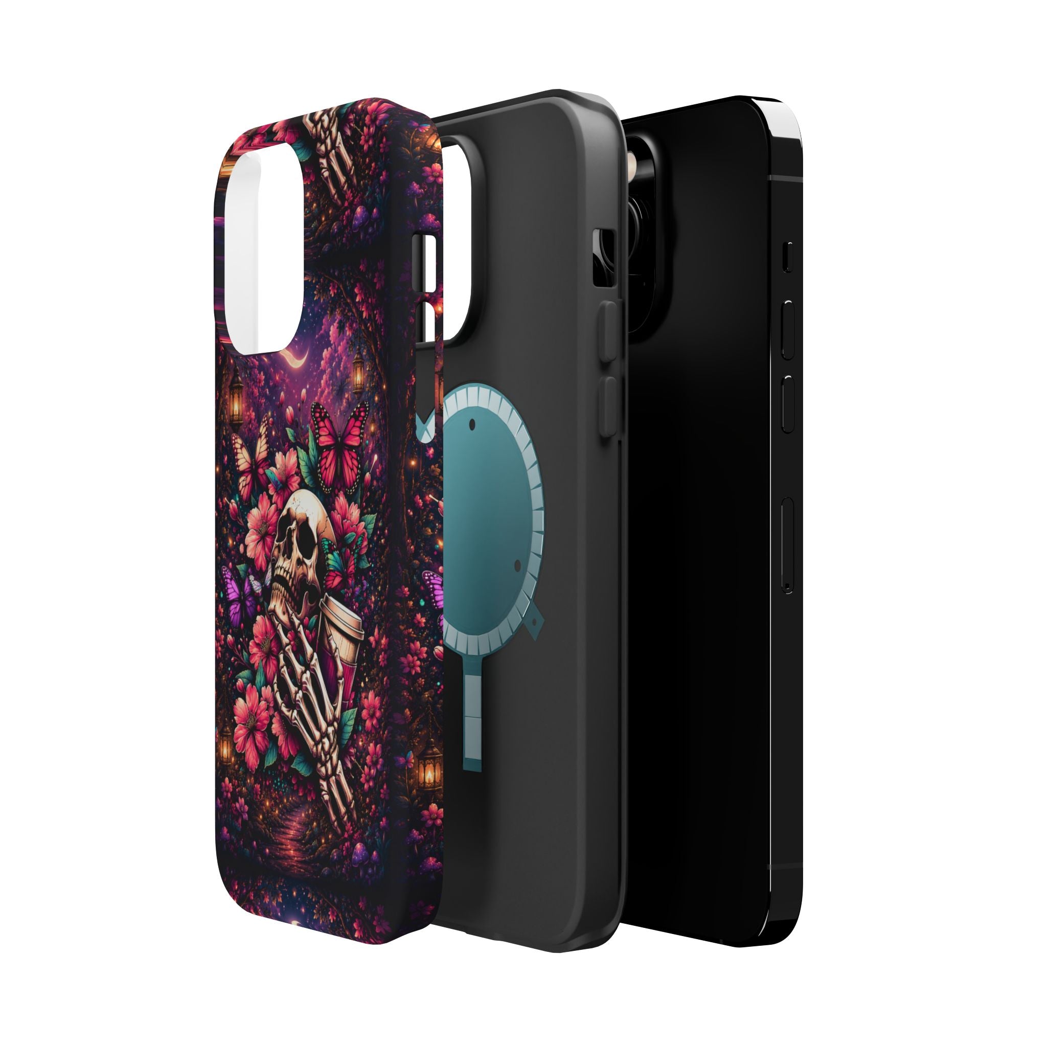 Skull & Butterflies Phone Case – Gothic Floral MagSafe-Compatible Case