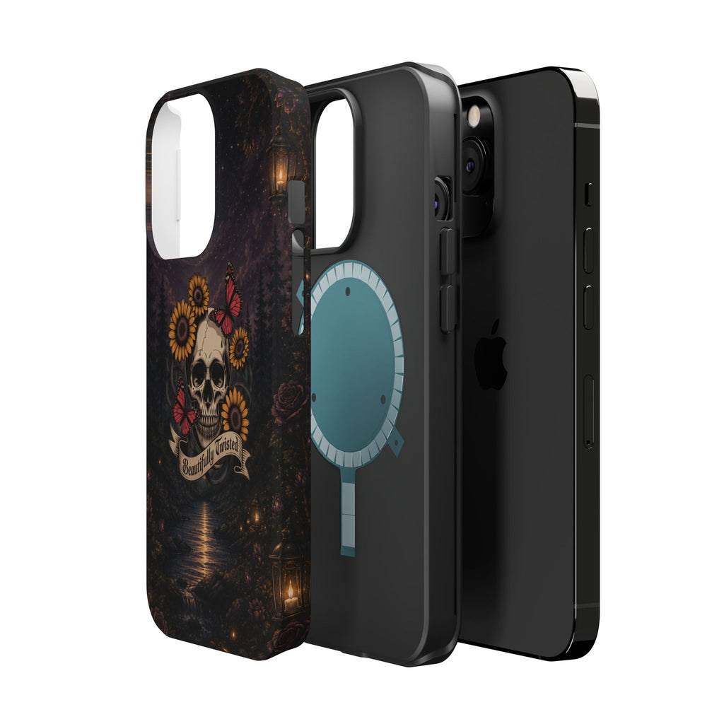 Skull, Sunflowers & Butterflies Phone Case – "Beautifully Twisted" MagSafe Cover