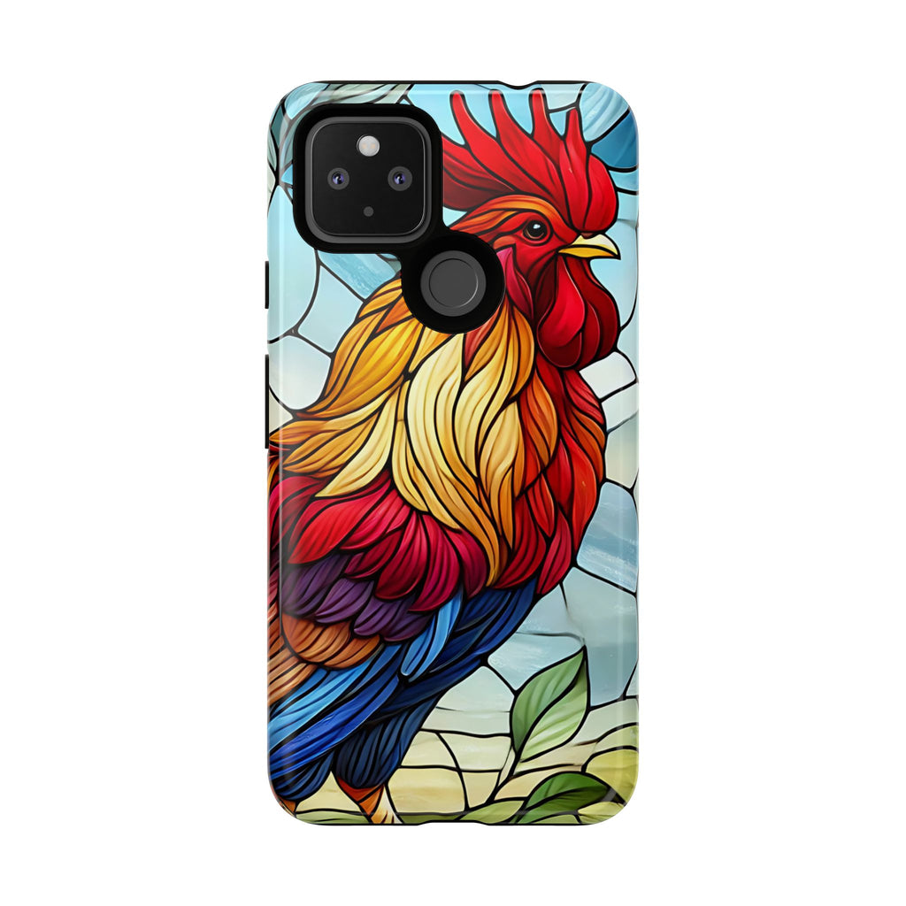 Rooster Faux Stained Glass Phone Case – 3D Full-Wrap Protective Cover with TPU Liner