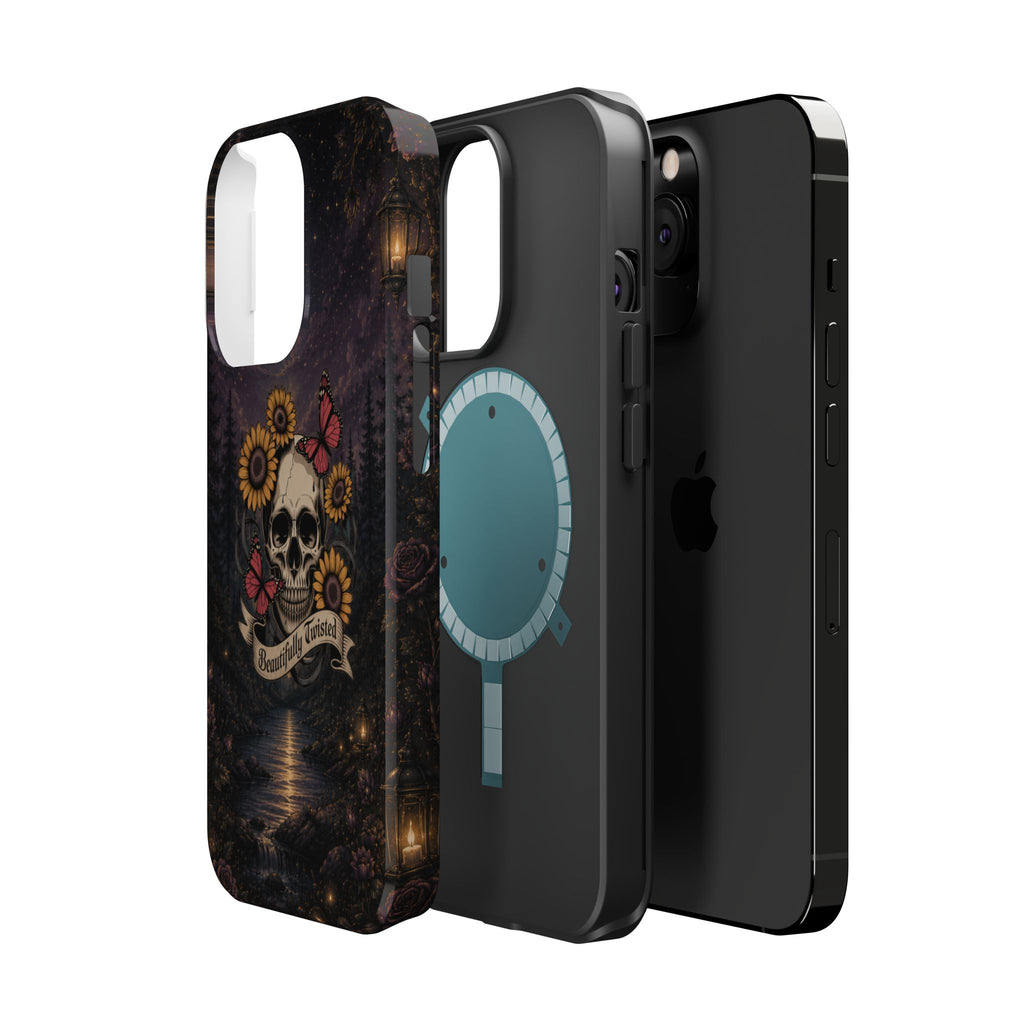 Skull, Sunflowers & Butterflies Phone Case – "Beautifully Twisted" MagSafe Cover