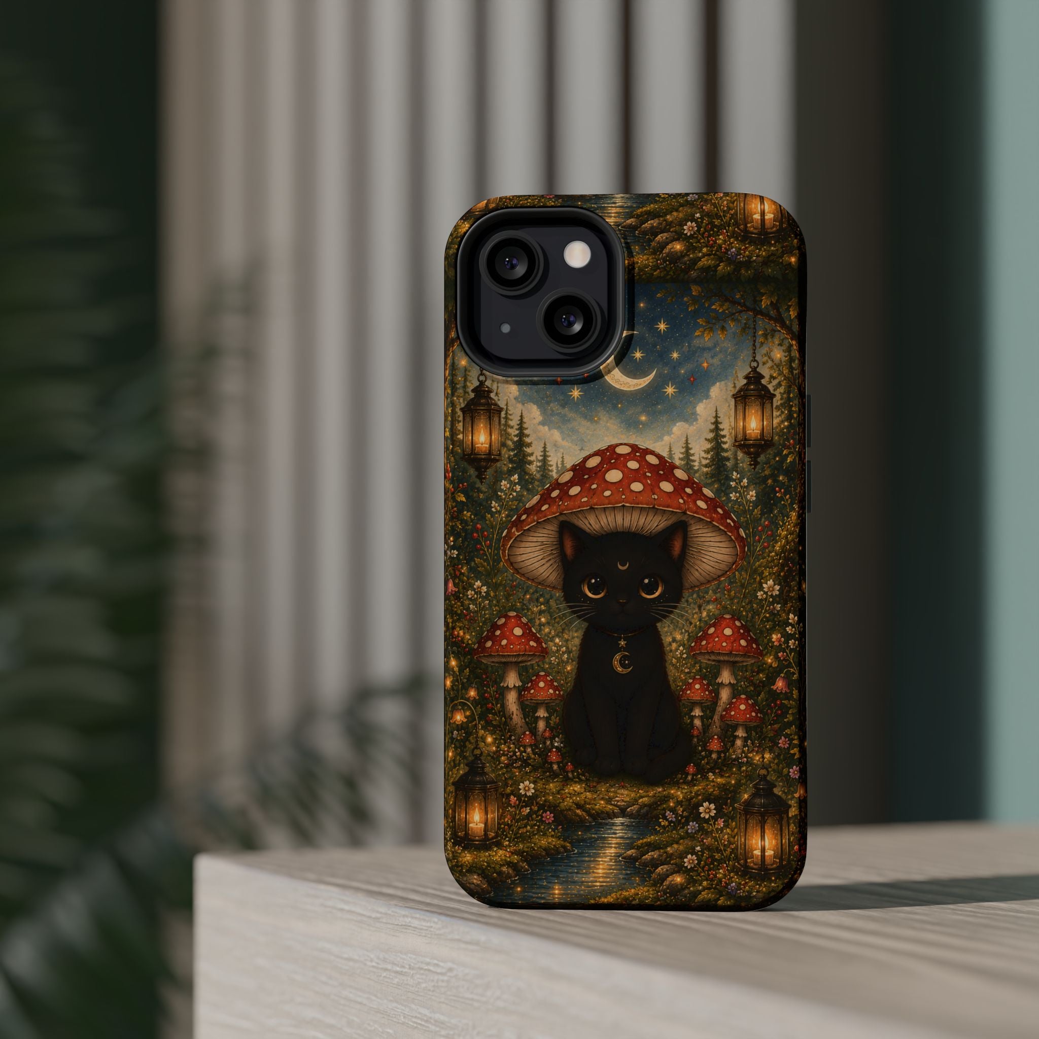 Black Cat & Mushroom Phone Case – Magical MagSafe-Compatible Cover