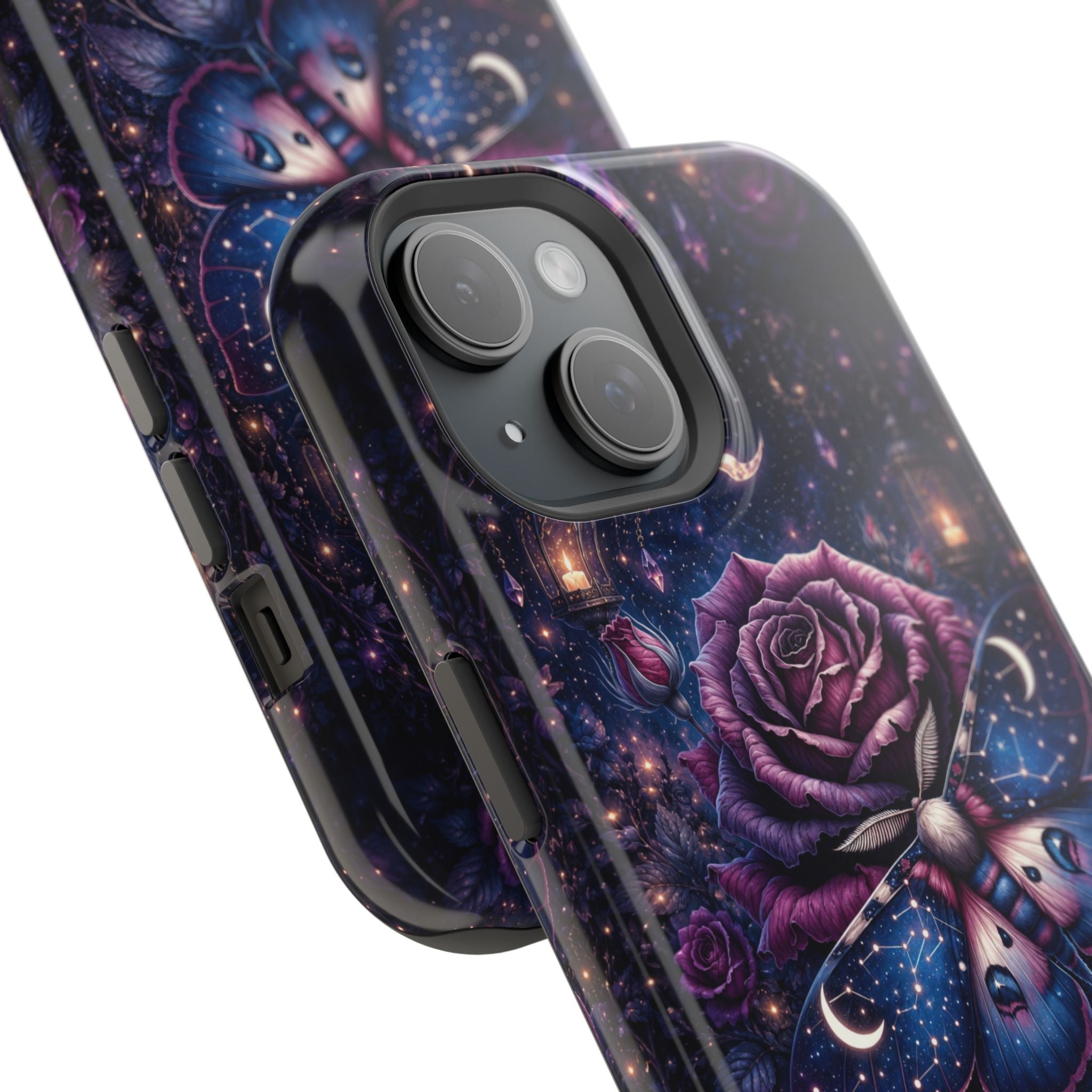 Mystical Rose & Moth Phone Case – Floral MagSafe-Compatible Cover
