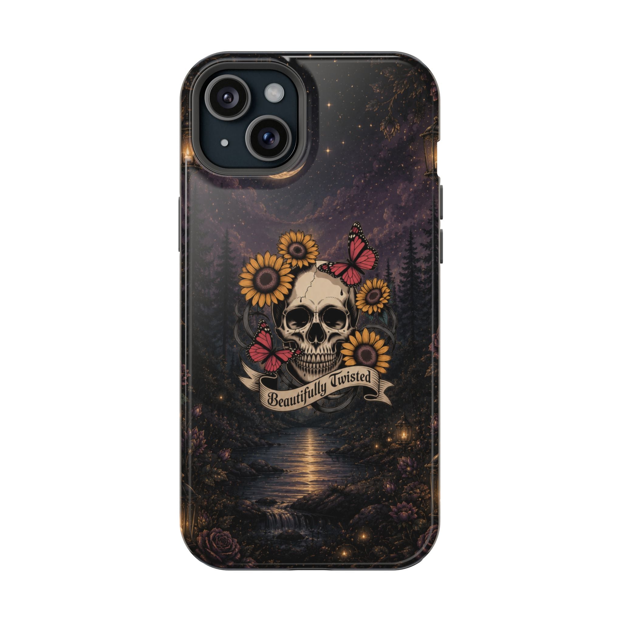 Skull, Sunflowers & Butterflies Phone Case – "Beautifully Twisted" MagSafe Cover