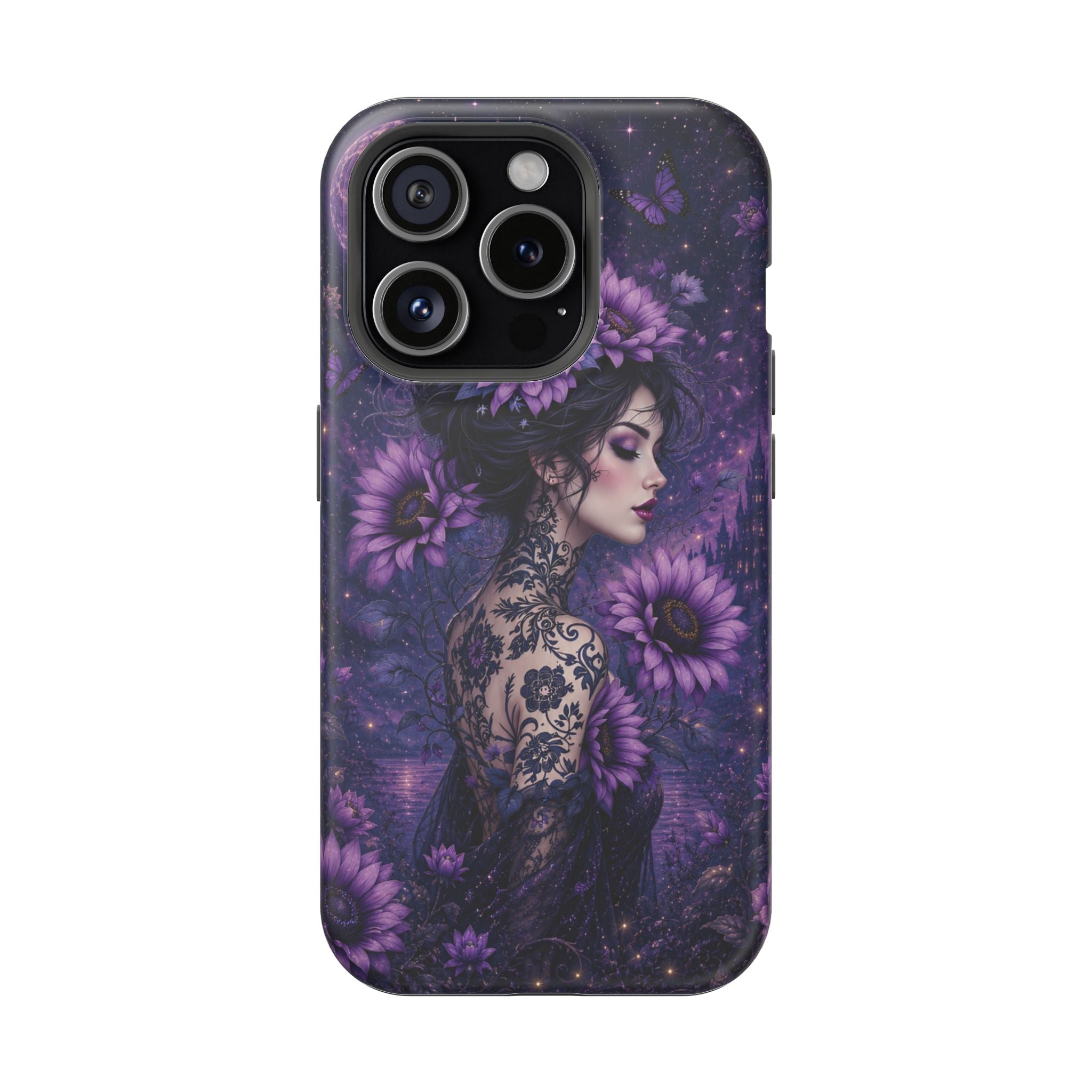 Gothic Floral Woman Phone Case – Dark Botanical MagSafe-Compatible Cover