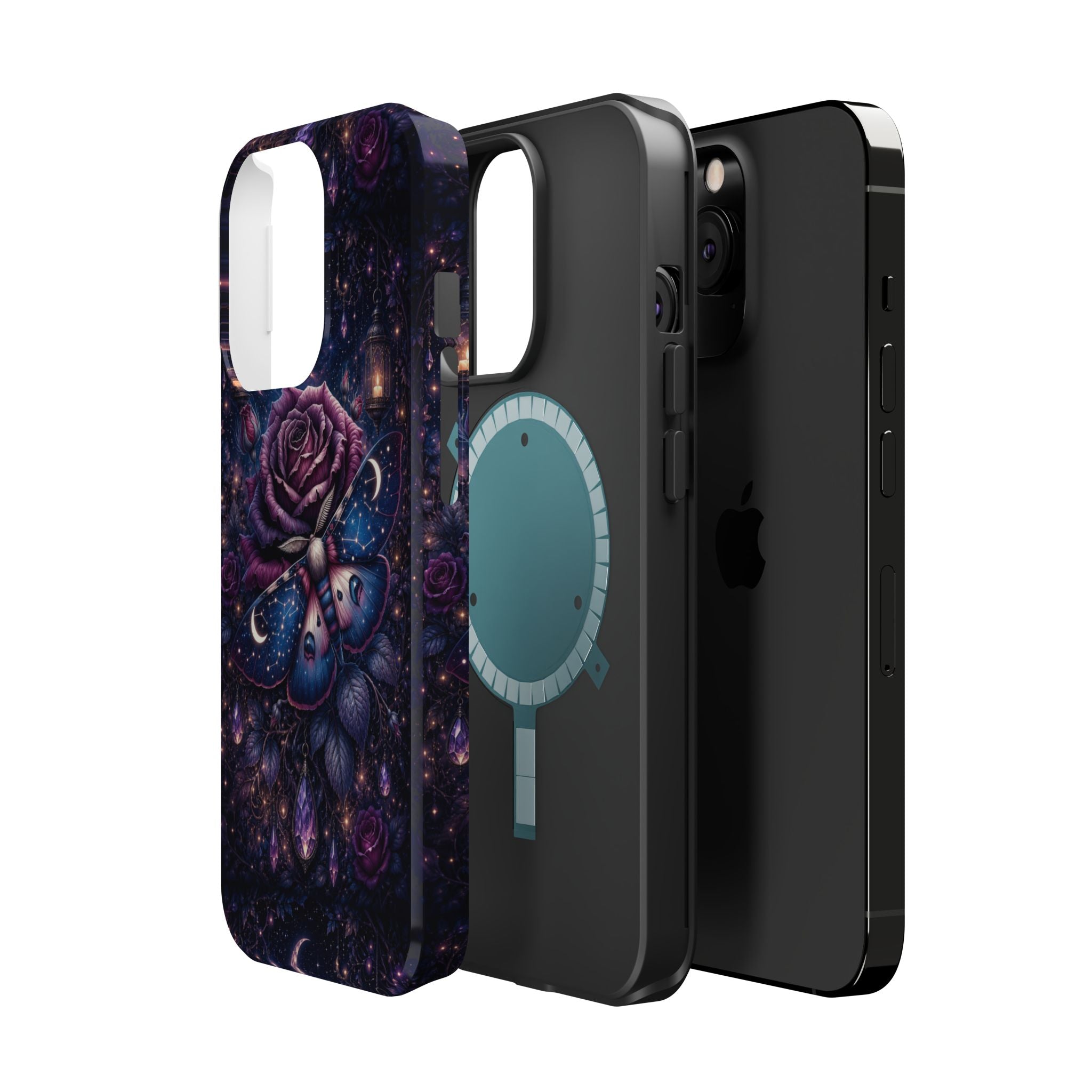 Mystical Rose & Moth Phone Case – Floral MagSafe-Compatible Cover